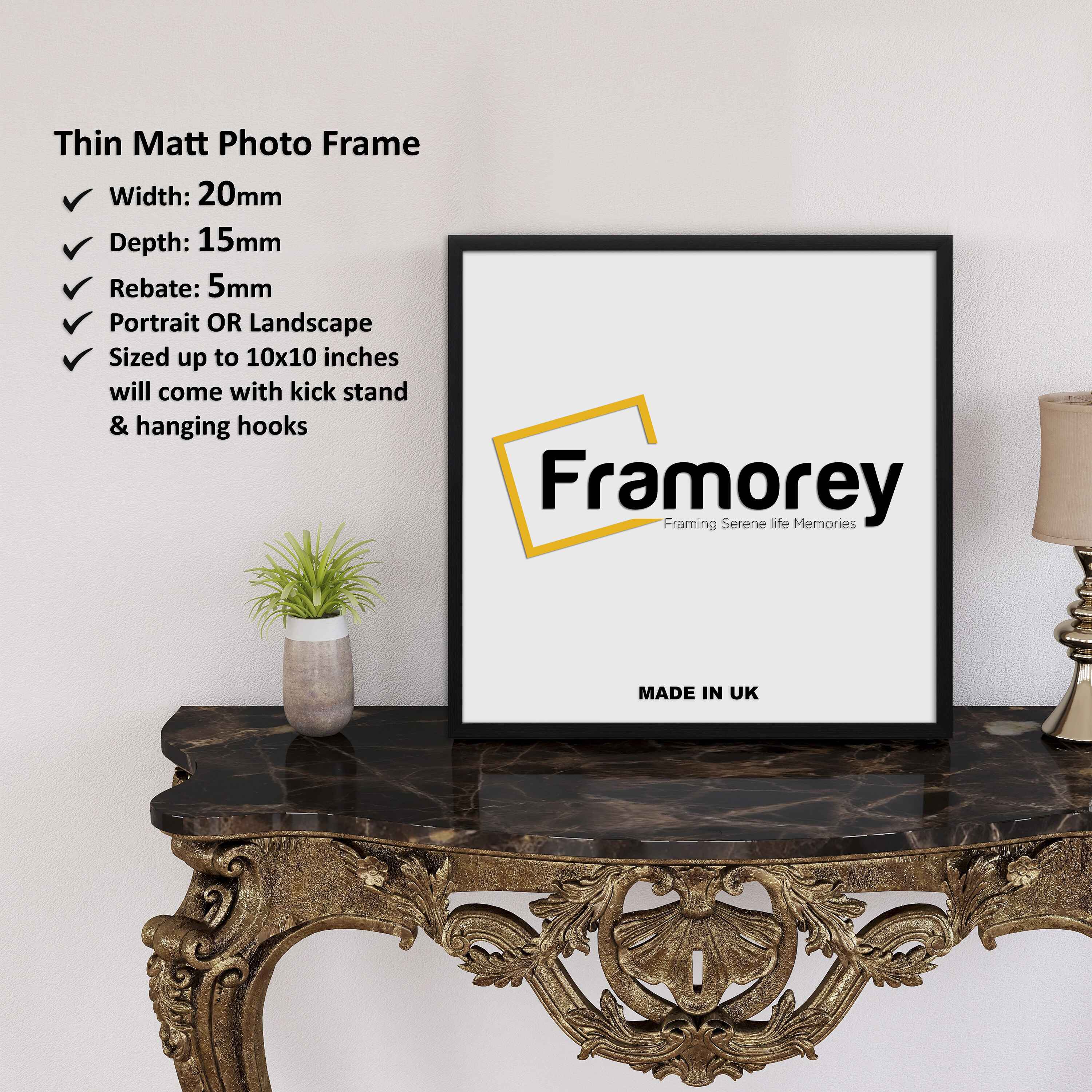 6x6 Frame with Mat - Silver 9x9 Frame Wood Made to Display Print or Poster  Measuring 6 x 6 Inches with Black Photo Mat
