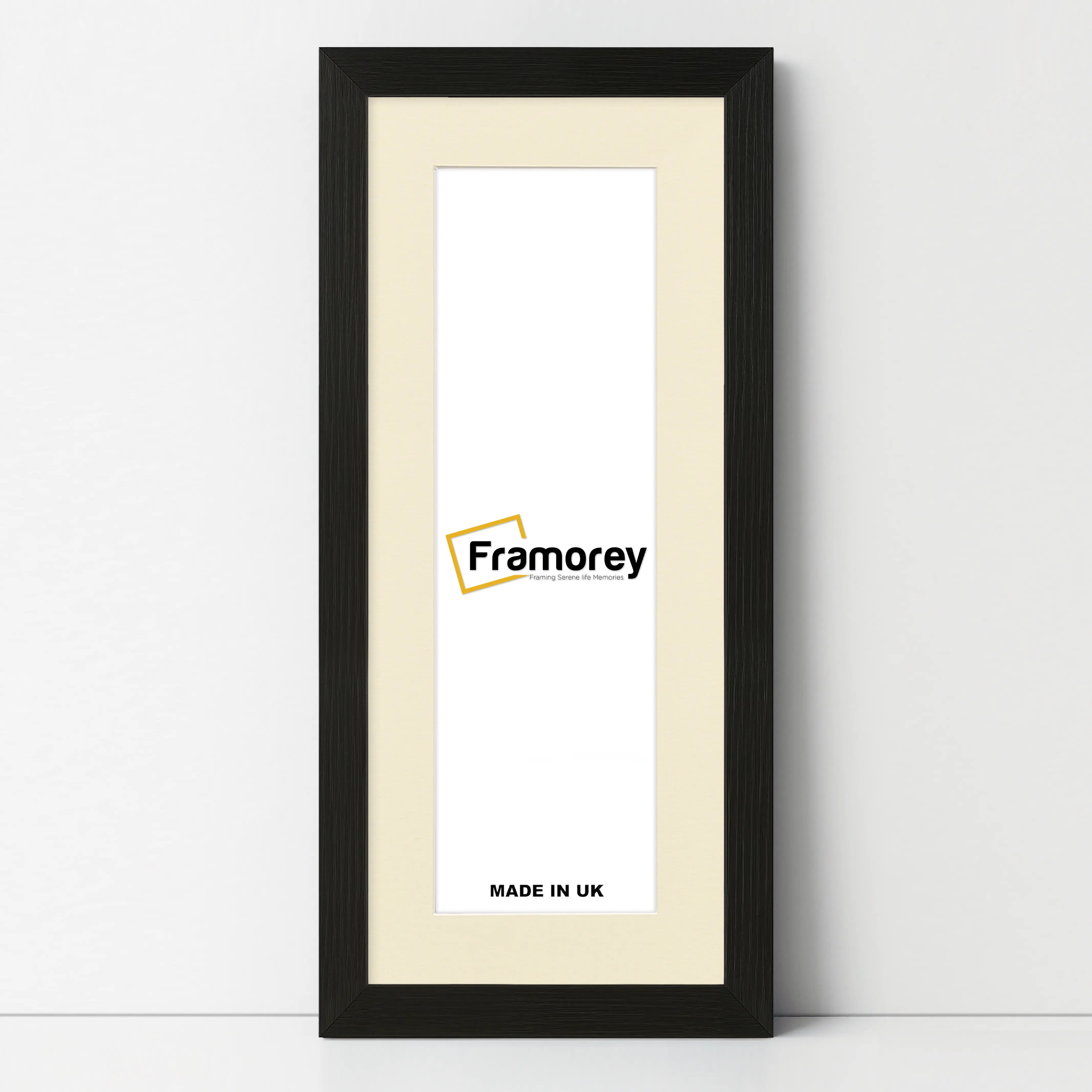 Flat Panoramic Black Photo Frame Wall Art Poster Frame With Ivory Mount
