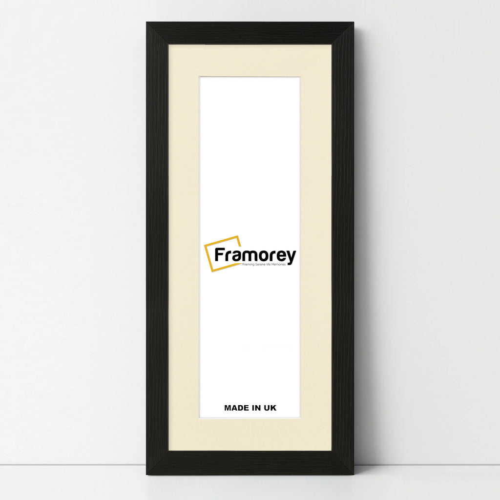 Flat Panoramic Black Photo Frame Wall Art Poster Frame With Ivory Mount