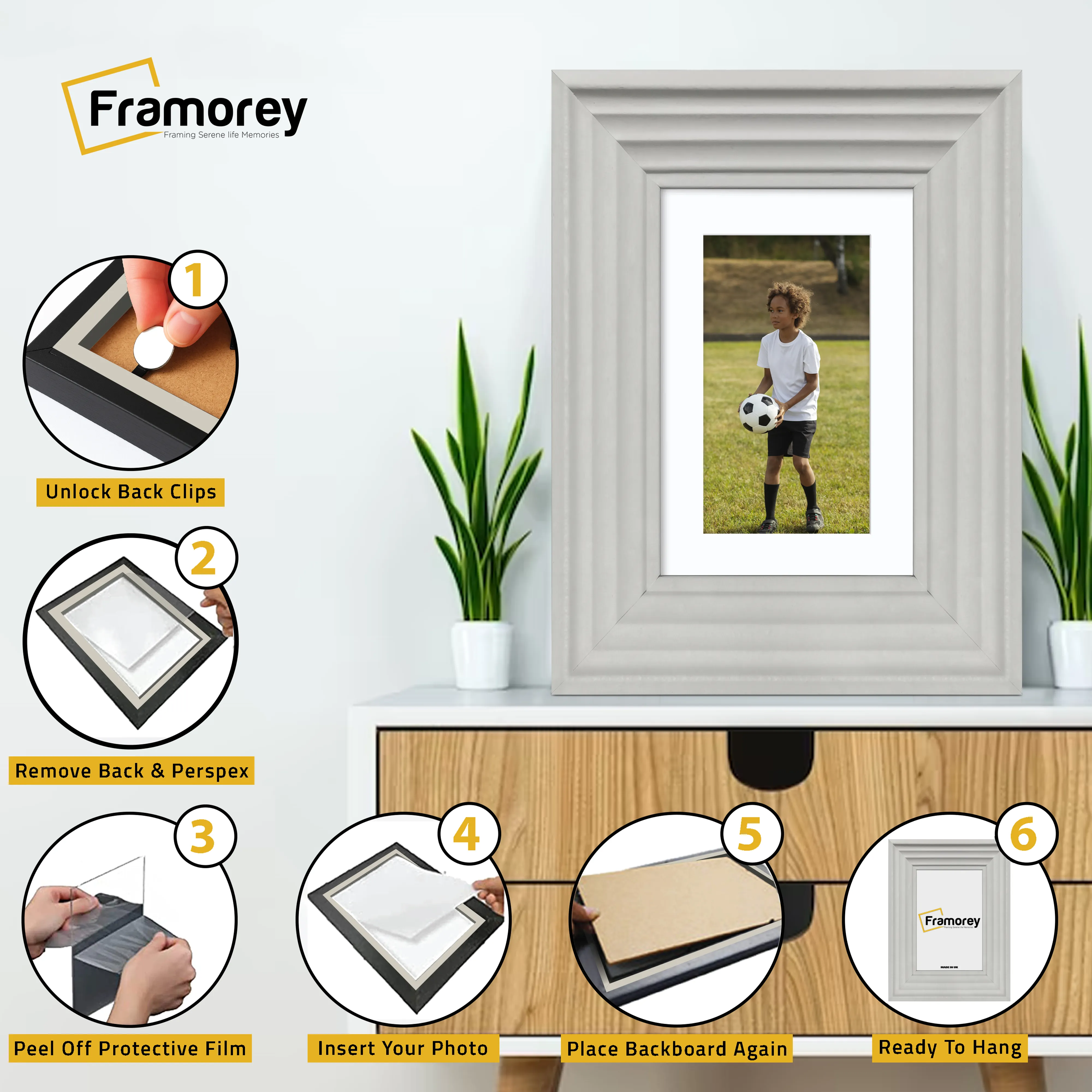 White Wooden Picture Photo Frame Big Step Style With White Mount