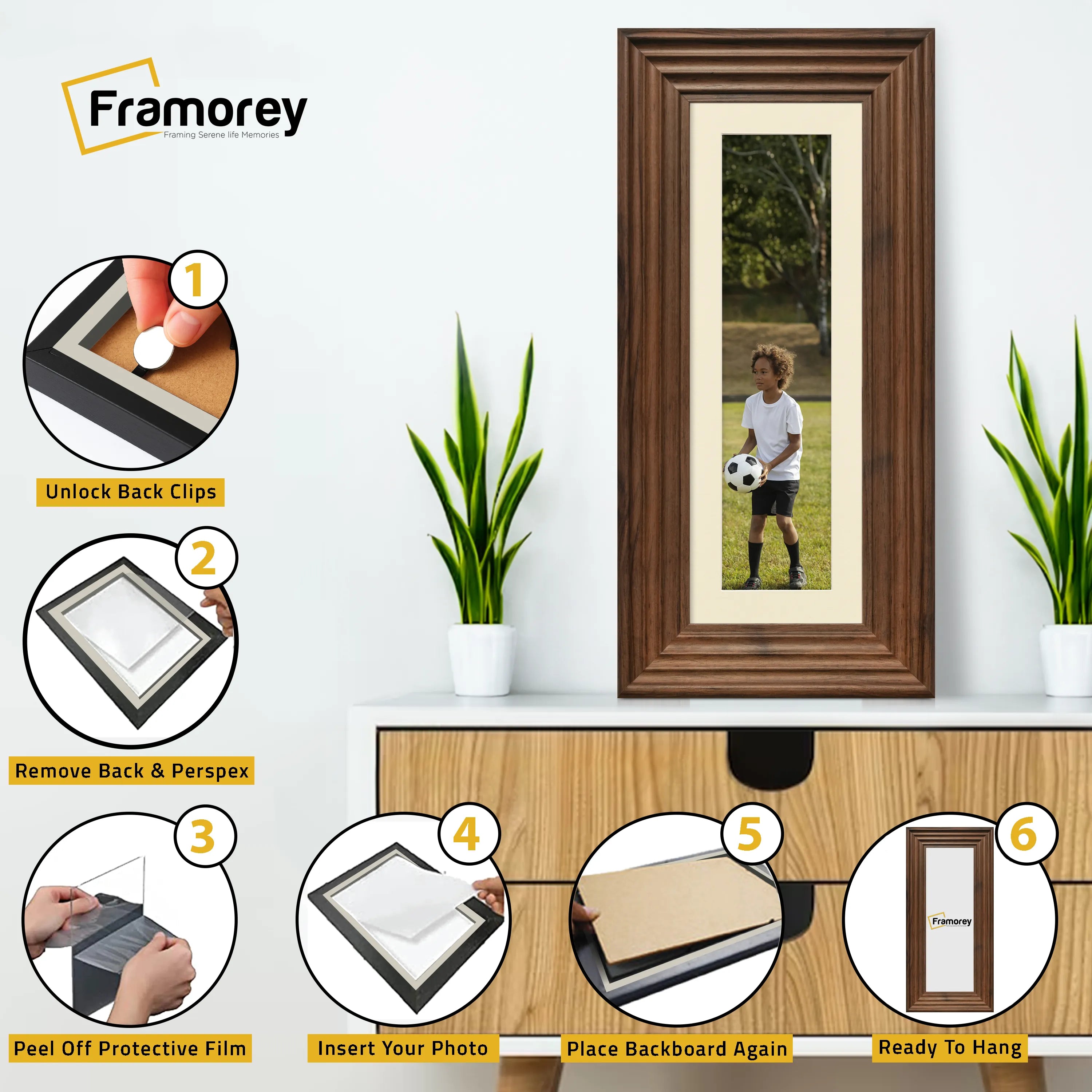 Panoramic Size Walnut Wooden Picture Frame Big Step Style with Ivory Mount