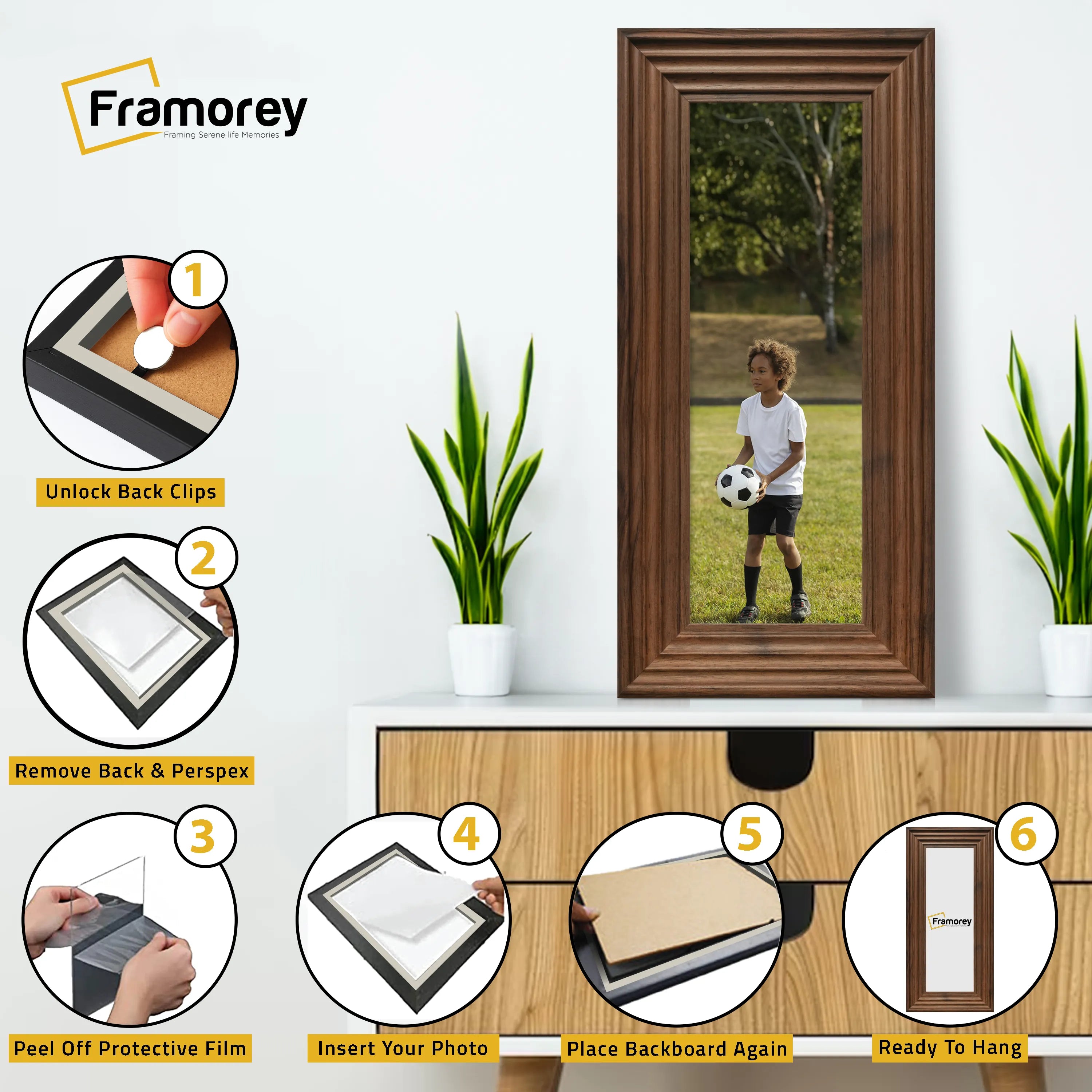 Panoramic Size Walnut Wooden Picture Frame Big Step Style Photo Frames