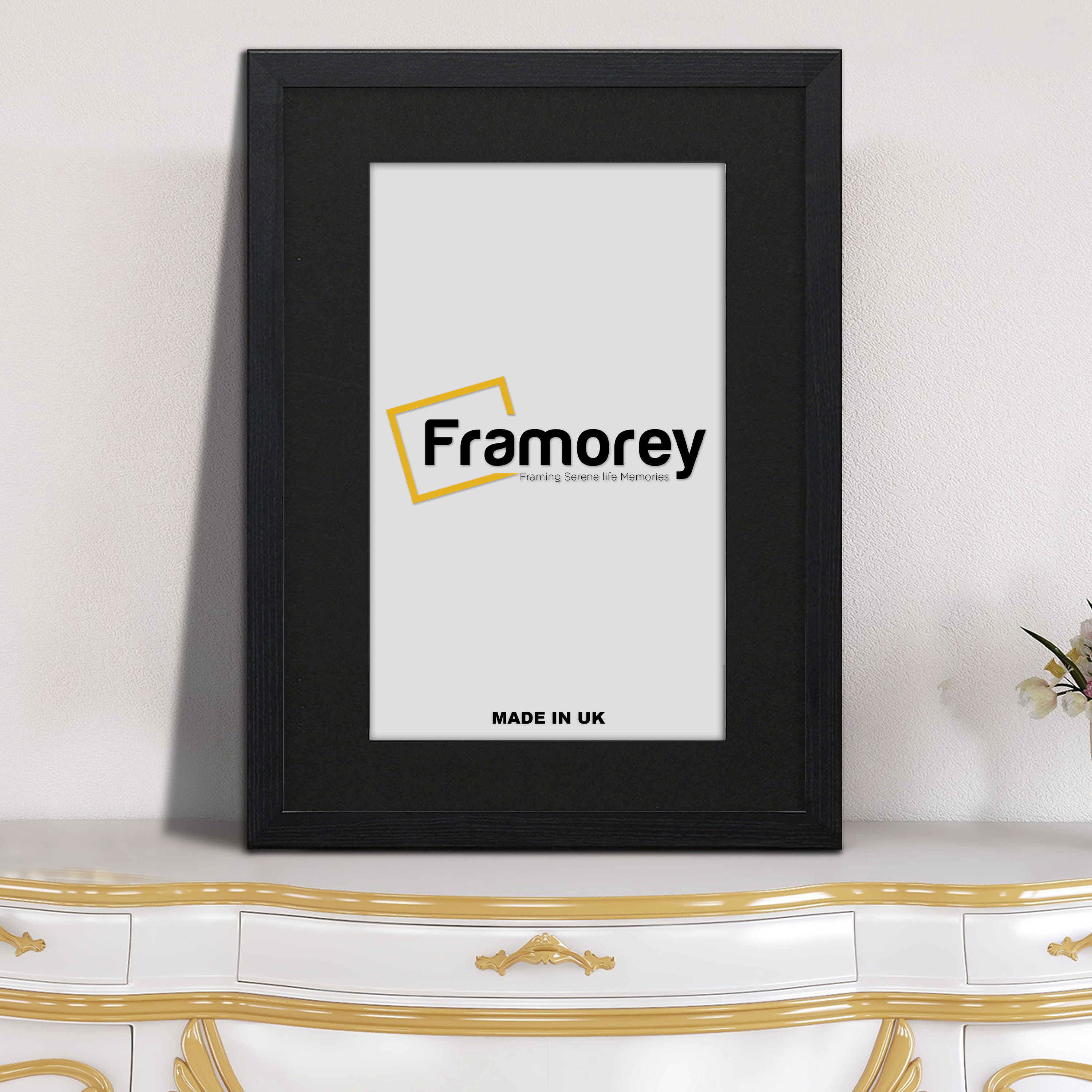 Flat Black Picture Photo Frame Wall Art Poster Frame With Black Mount