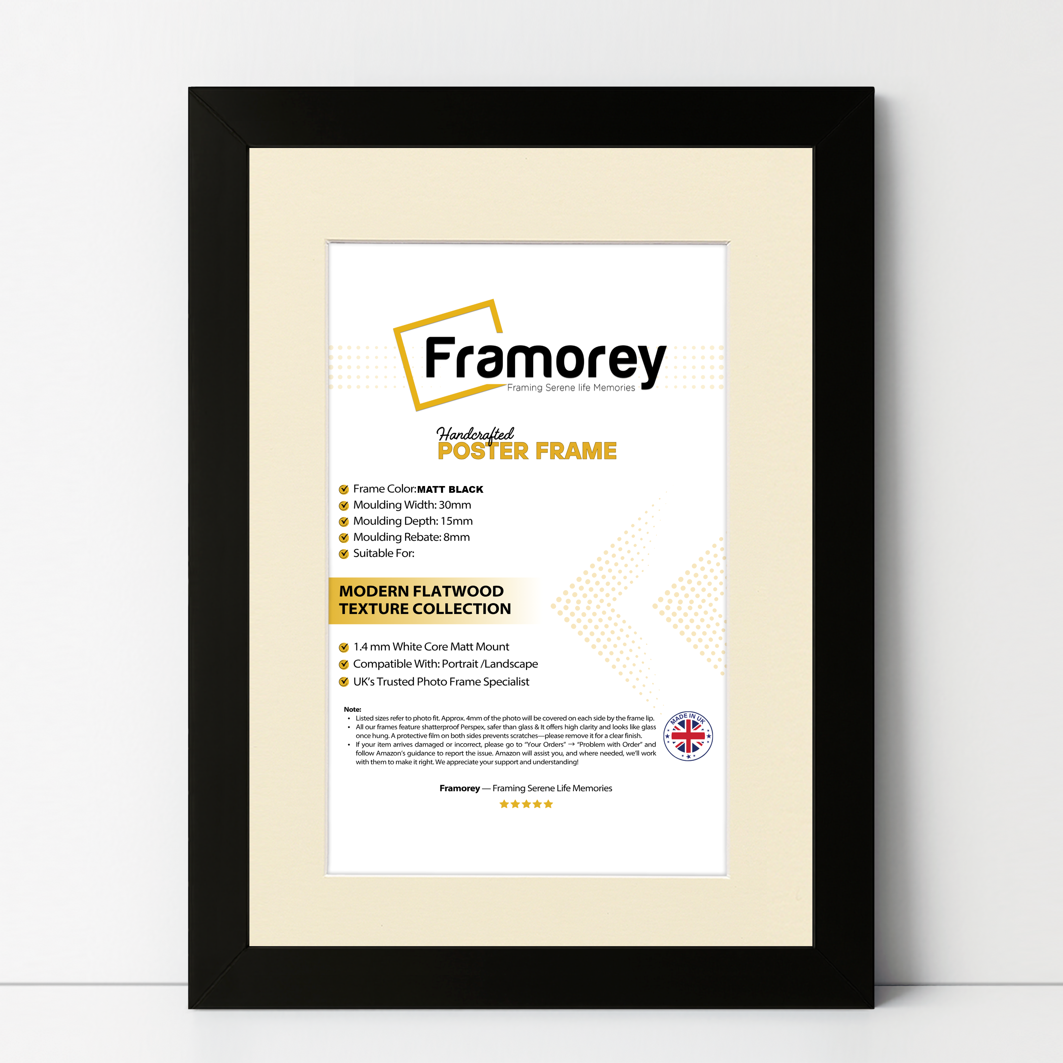 Matt Black Picture Frame With Ivory Mount