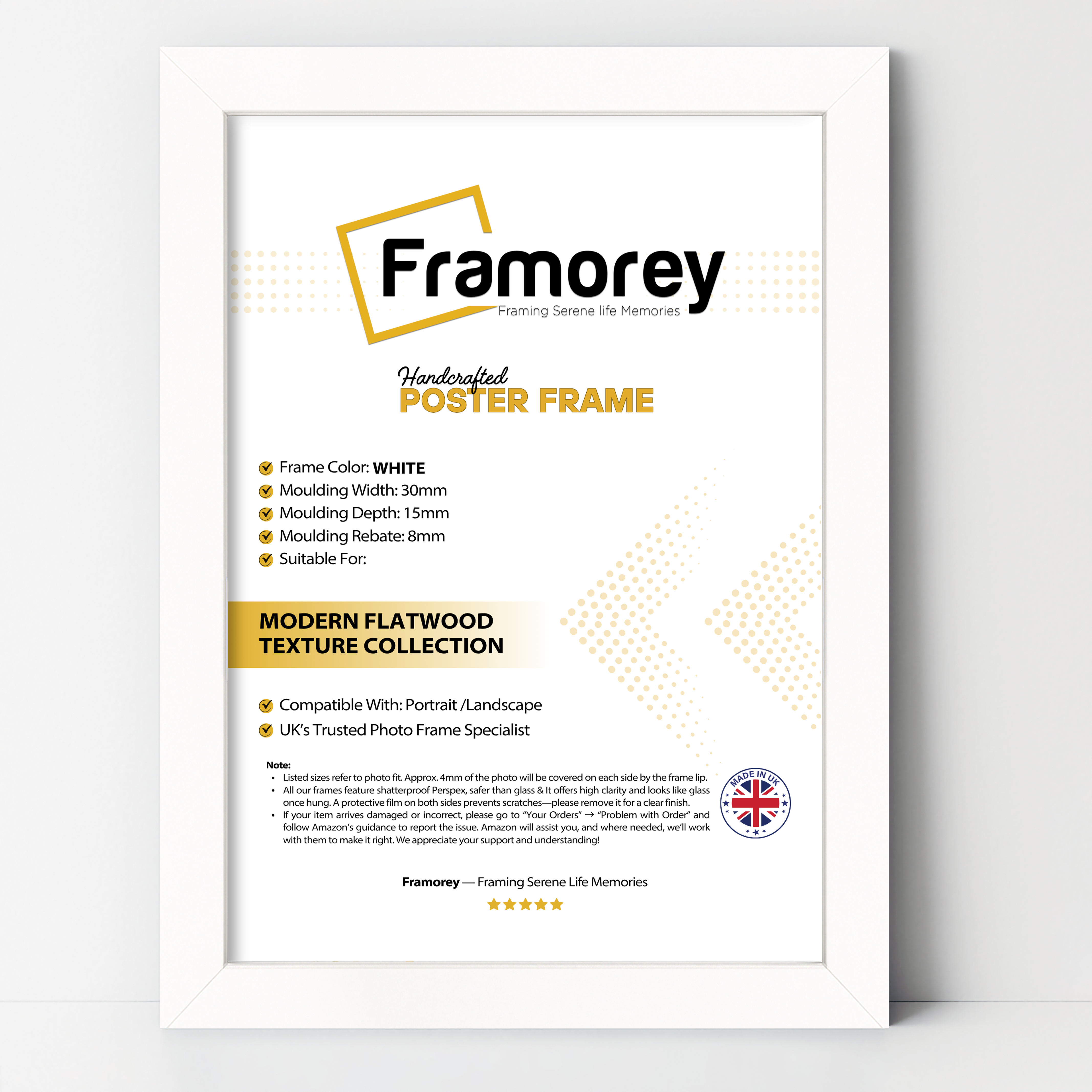 White picture frame with no mount lean with the wall.