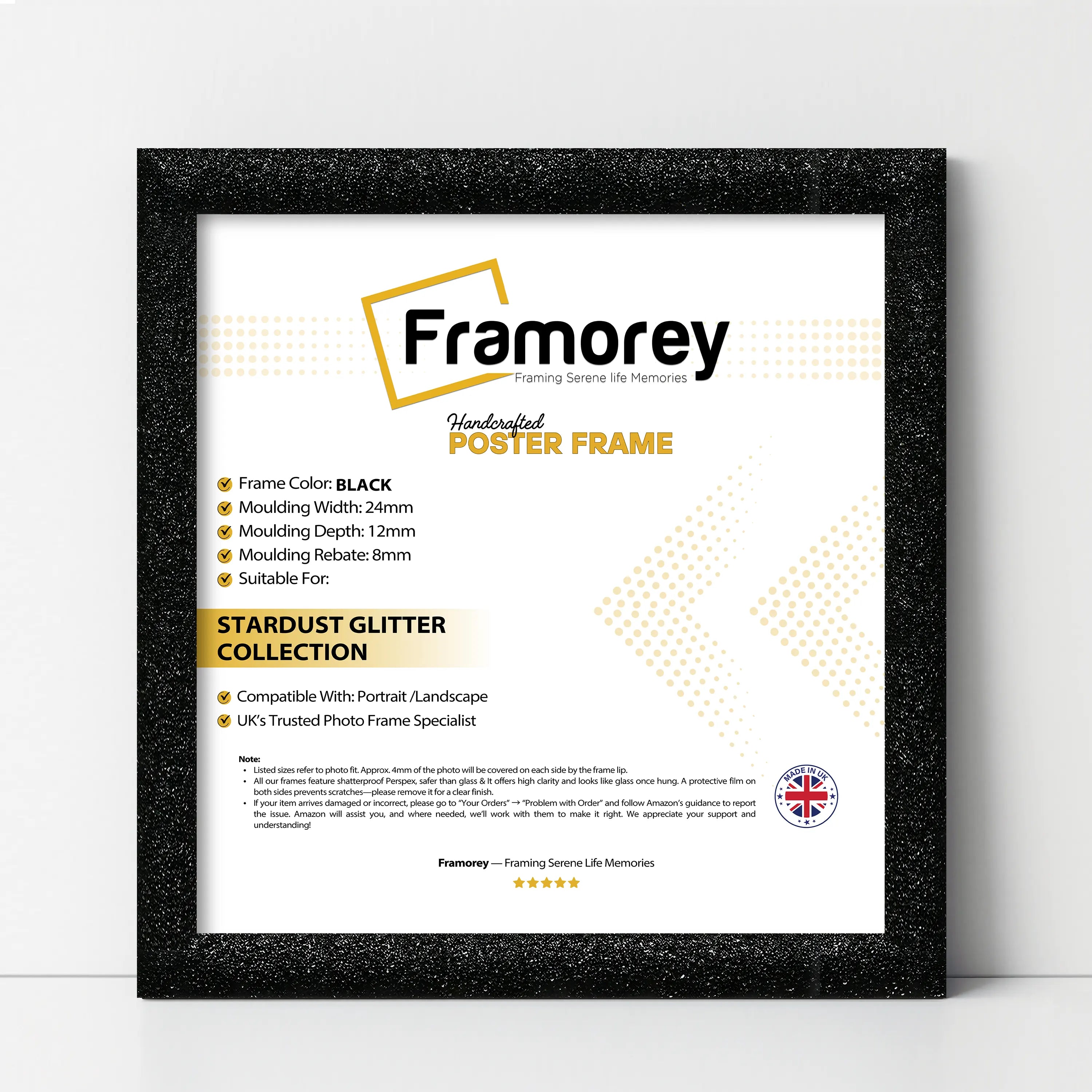 Square Size Picture Frame Black Glitter Sparkle Photo Frames