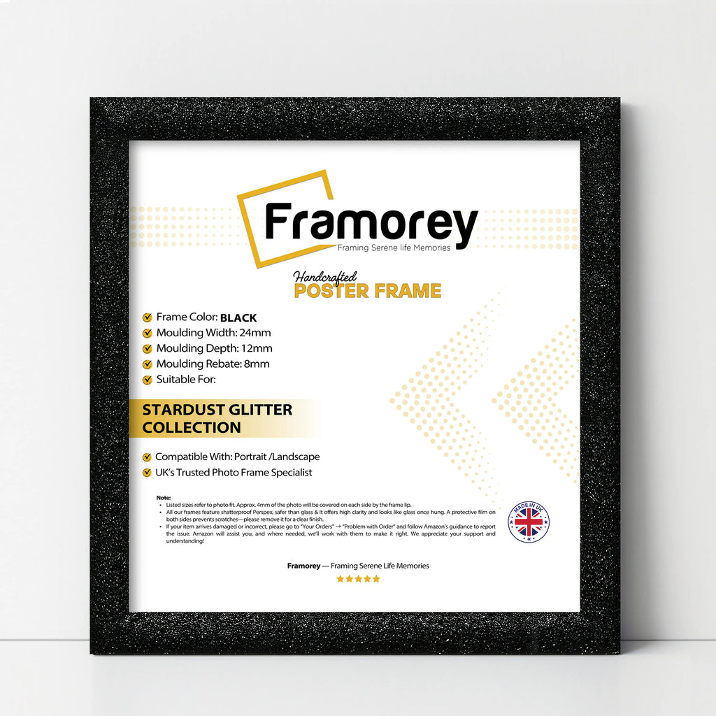 Square Size Picture Frame Black Glitter Sparkle Photo Frames