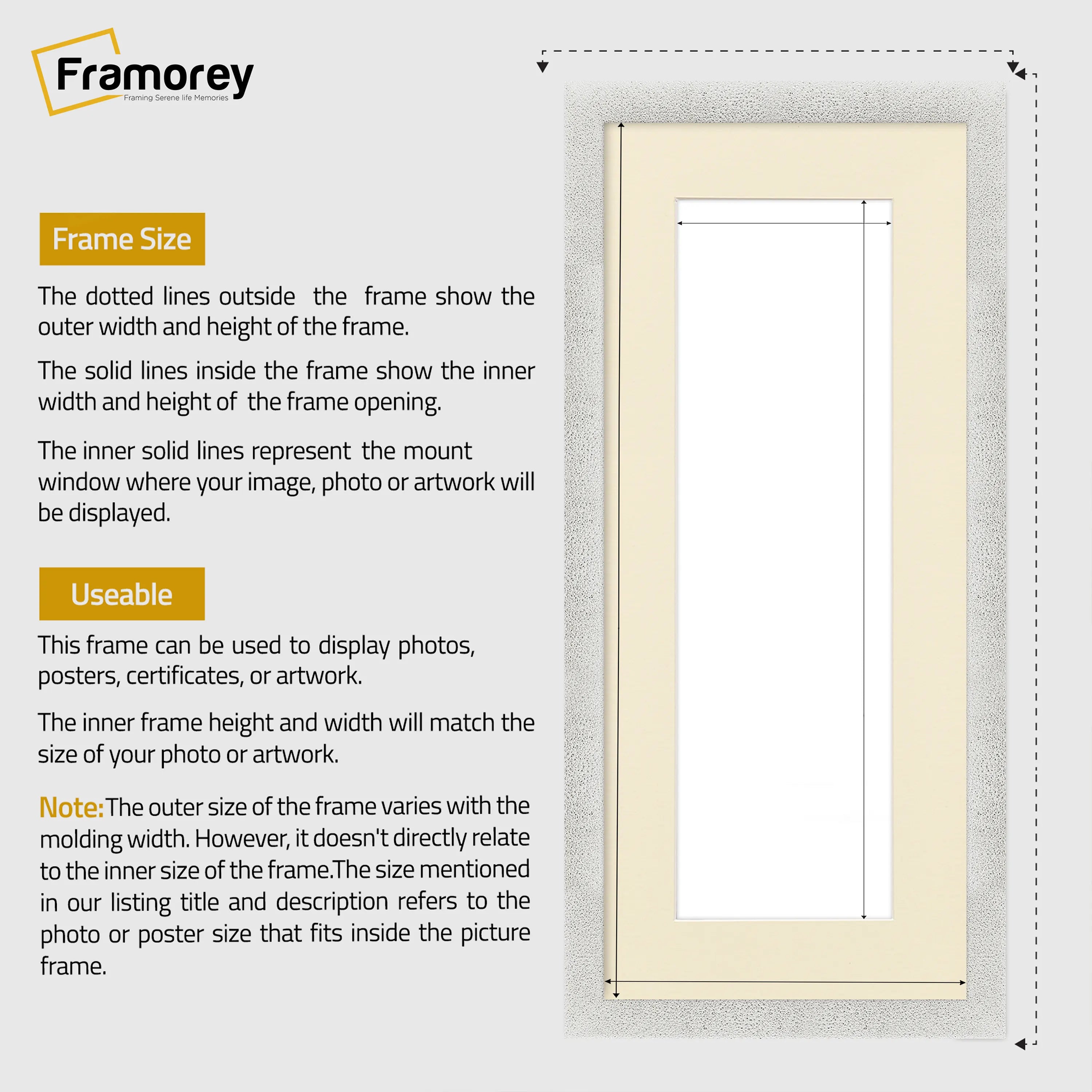 Panoramic Size Glitter Sparkle White Photo Frames With Ivory Mount