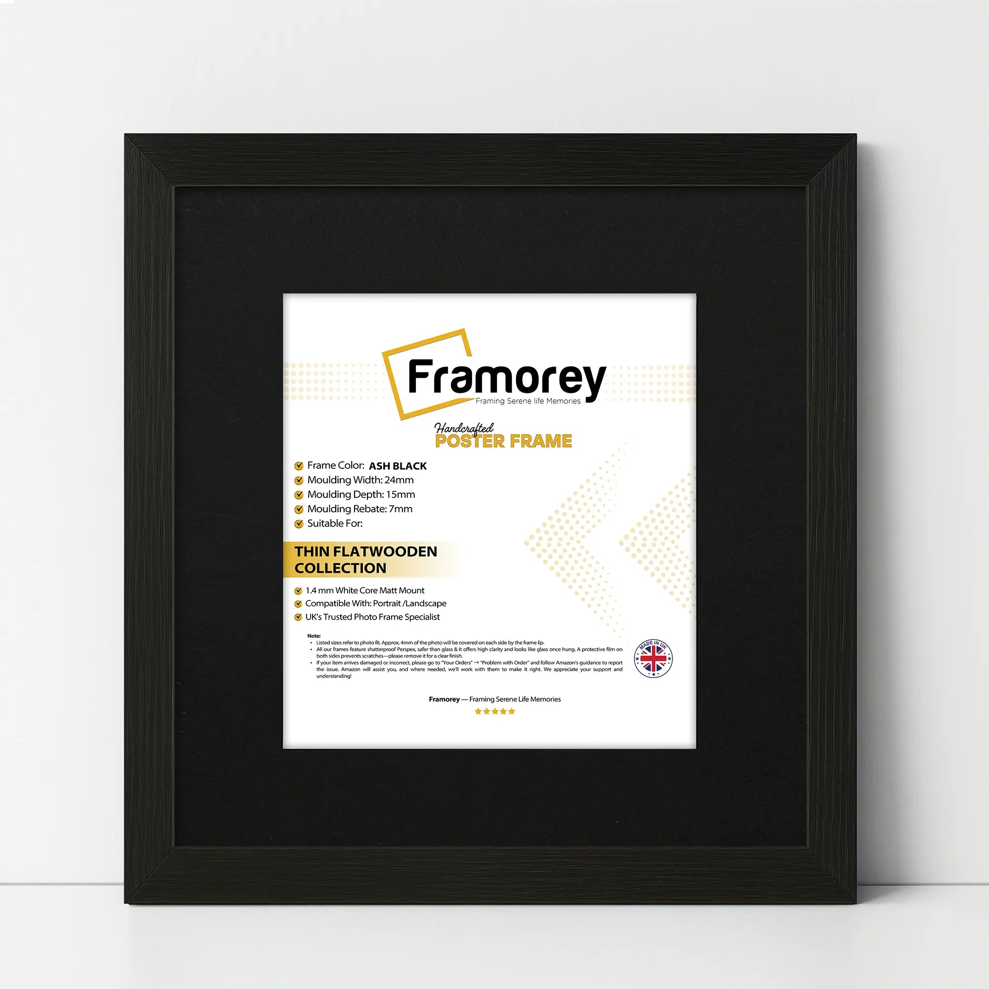 Flat Square Black Picture Photo Wall Art Poster Frame With Black Mount