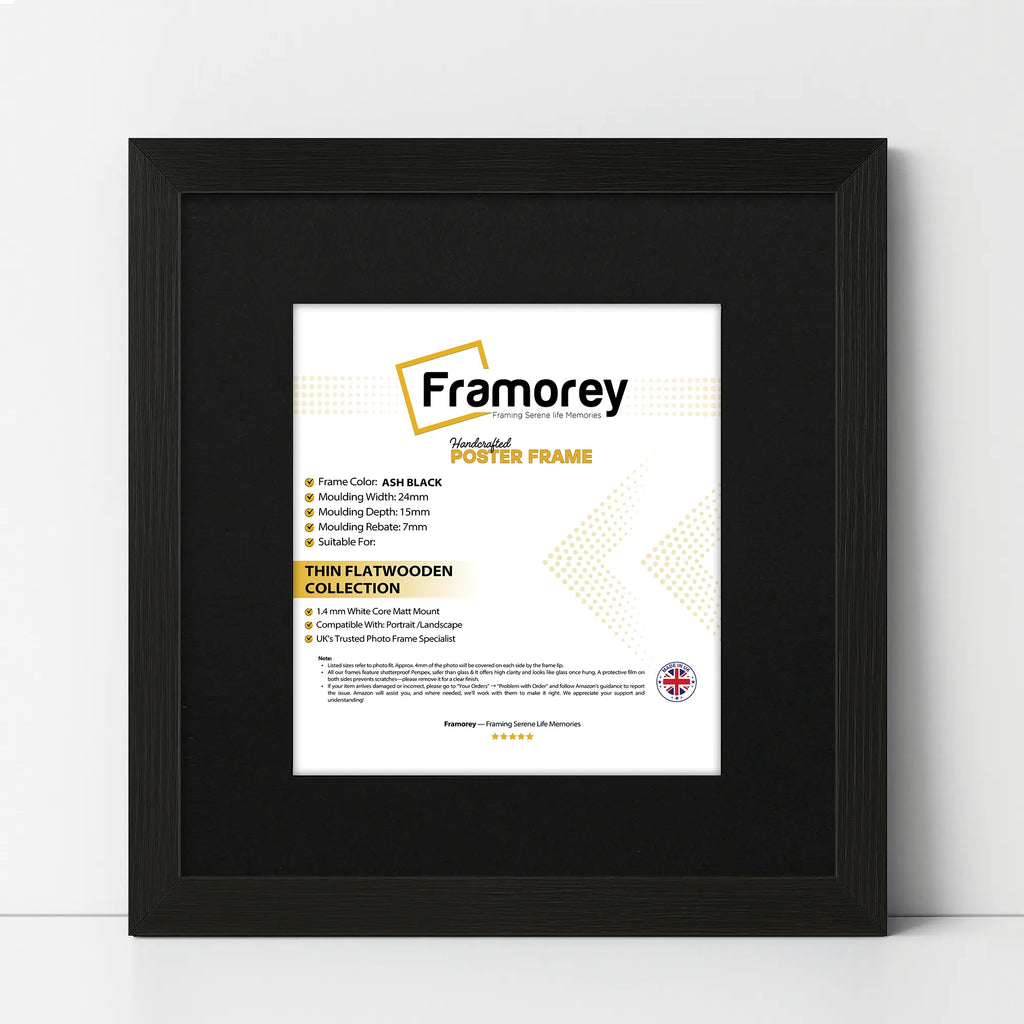Flat Square Black Picture Photo Wall Art Poster Frame With Black Mount