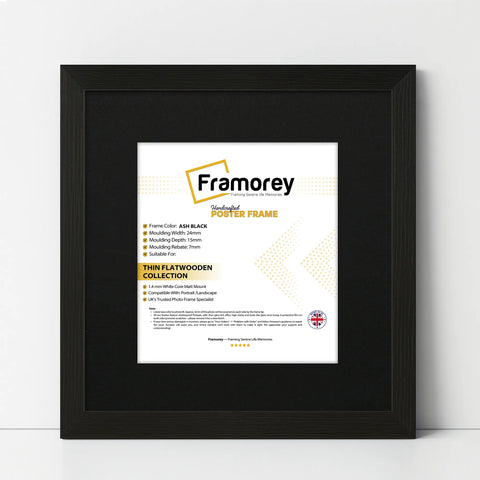 Flat Square Black Picture Photo Wall Art Poster Frame With Black Mount