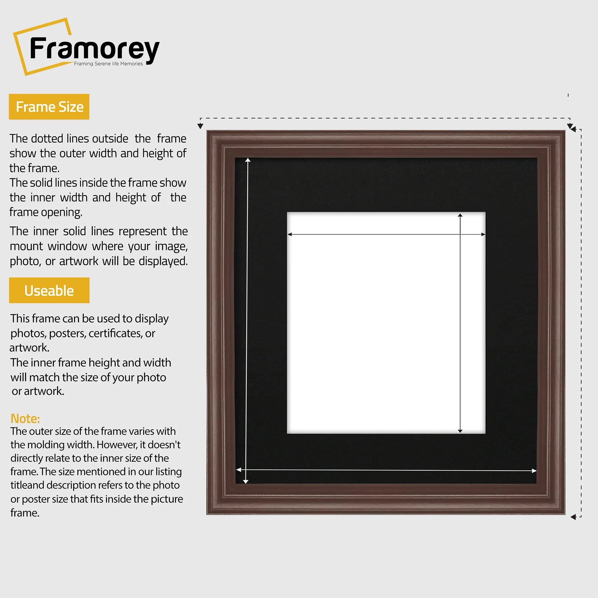 Antique Style Square Size Mahogany Picture Frame with Black Mount