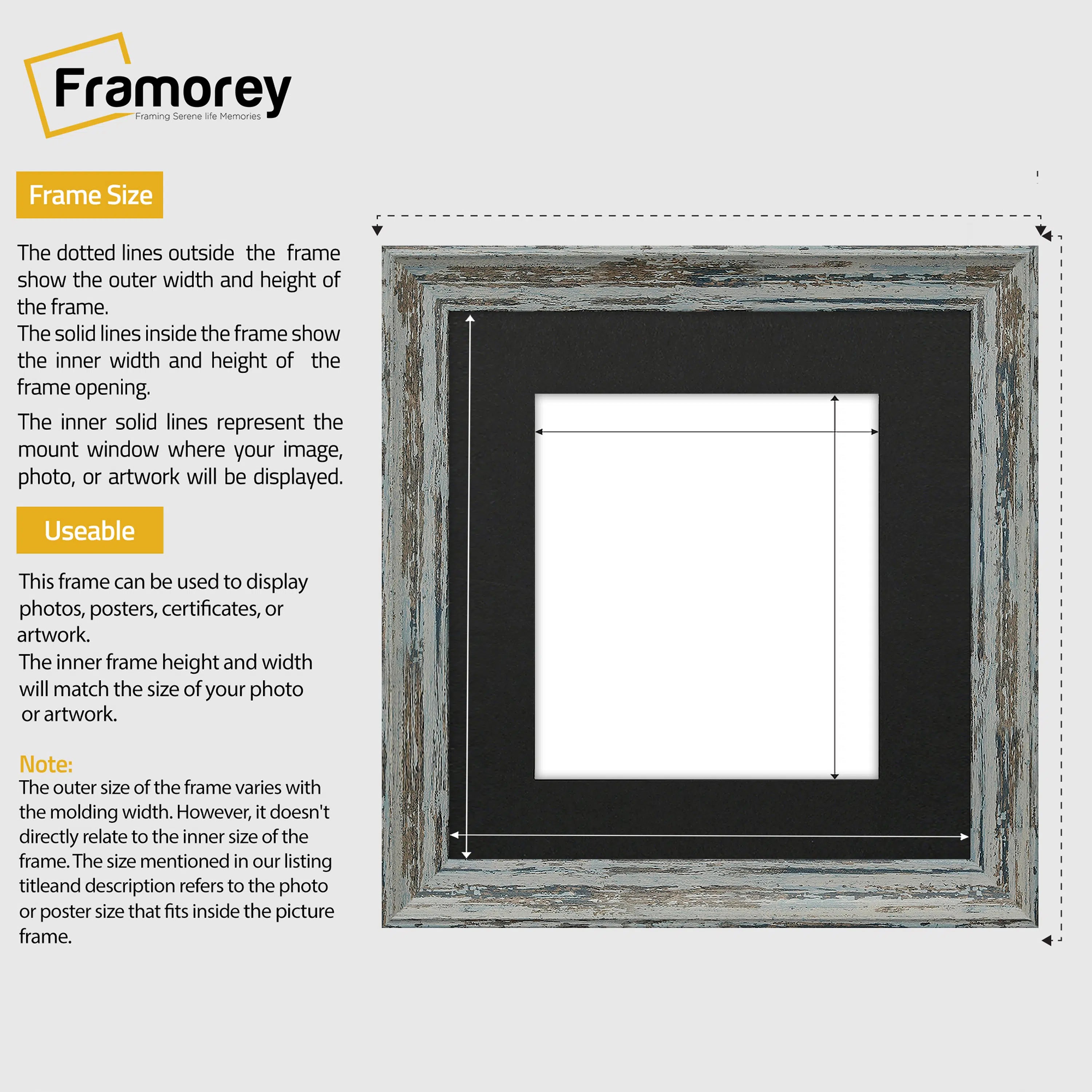 Square Blue Picture Frame Vintage Distressed Photo Frames With Black Mount