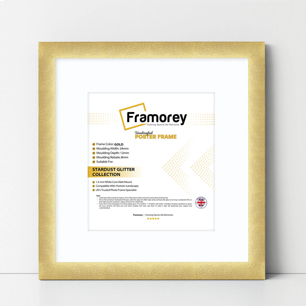 Square Picture Frame Gold Glitter Sparkle Photo Frames With White Mount