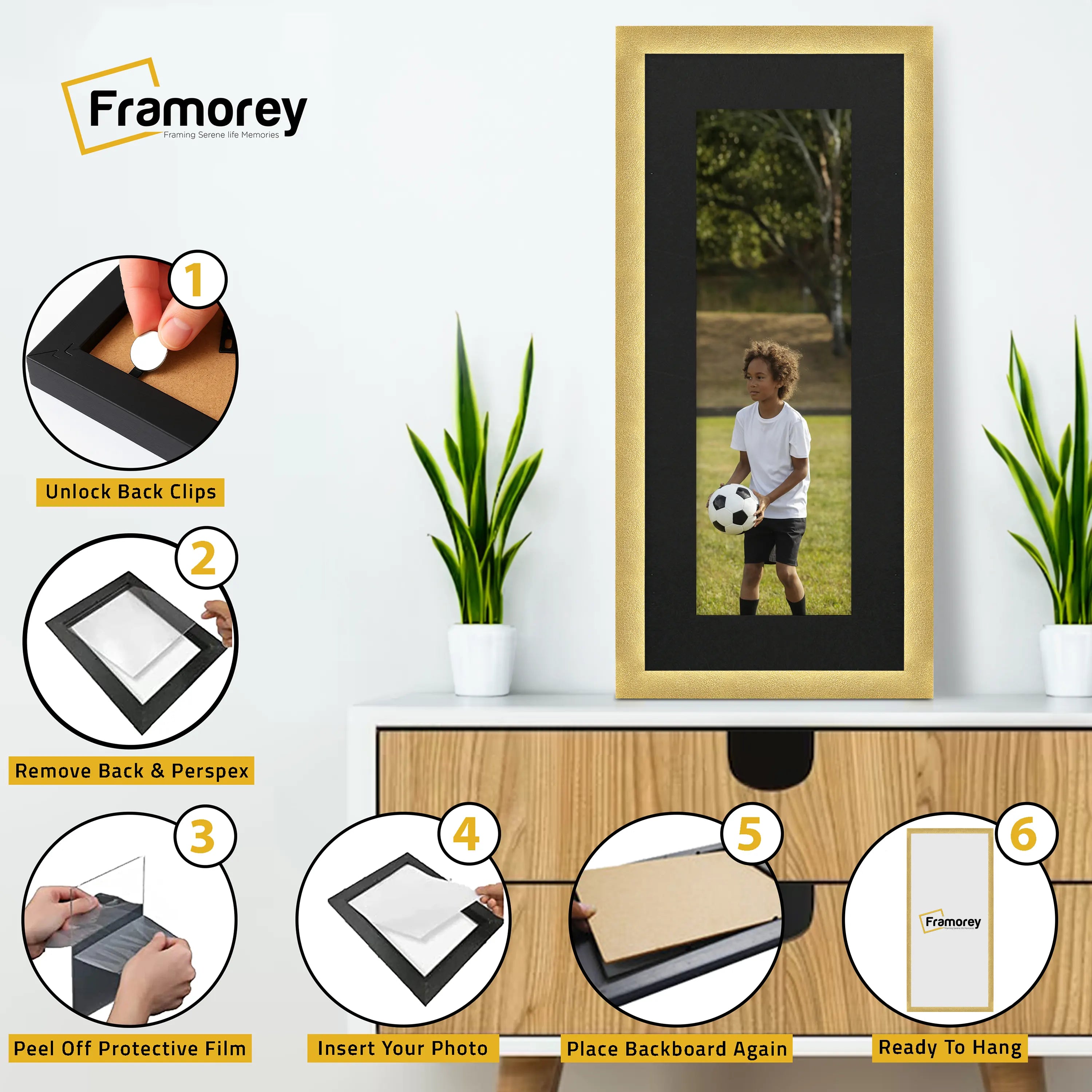 Panoramic Size Glitter Sparkle Gold Photo Frames With Black Mount