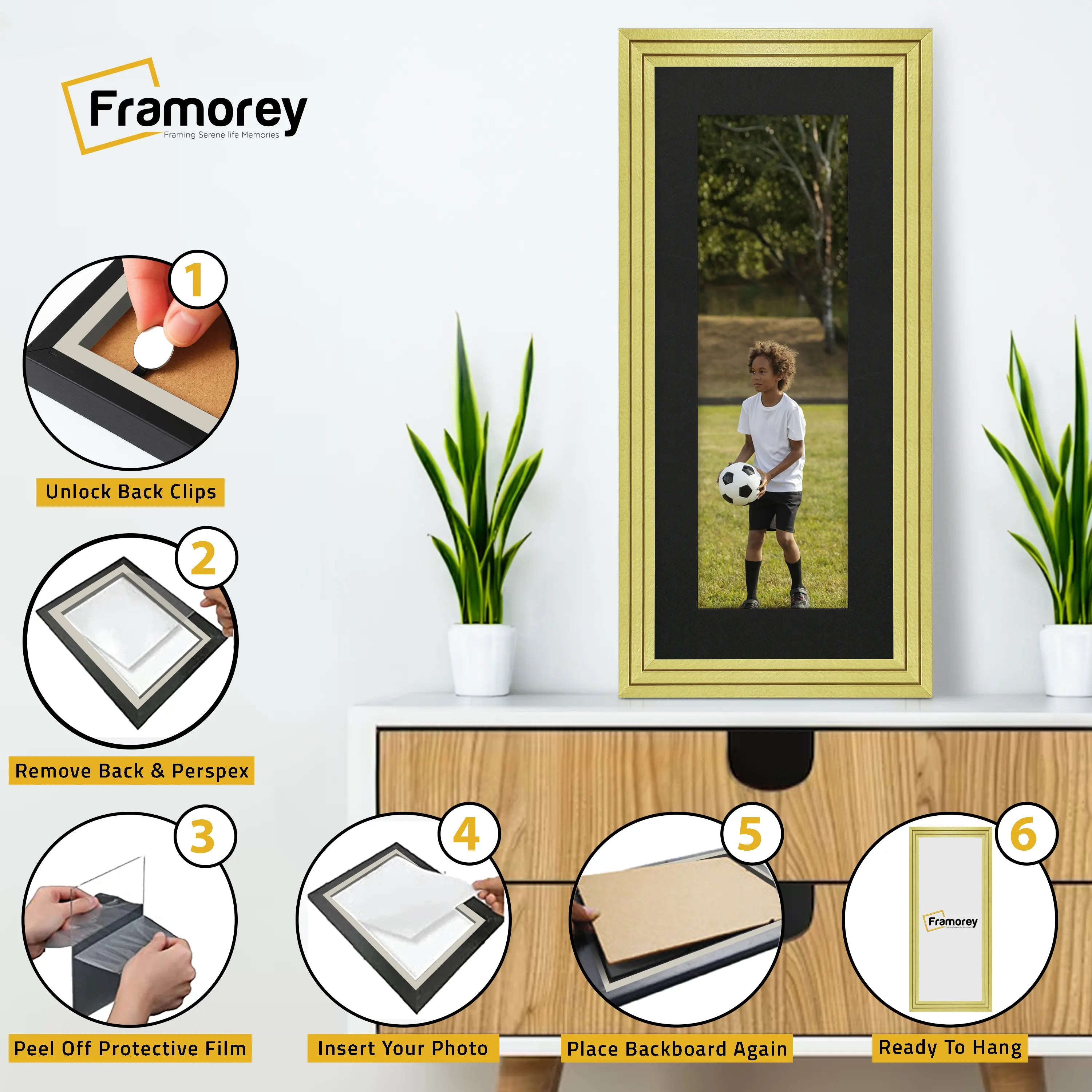 Panoramic Step Style Gold Photo Frame With Black Mount