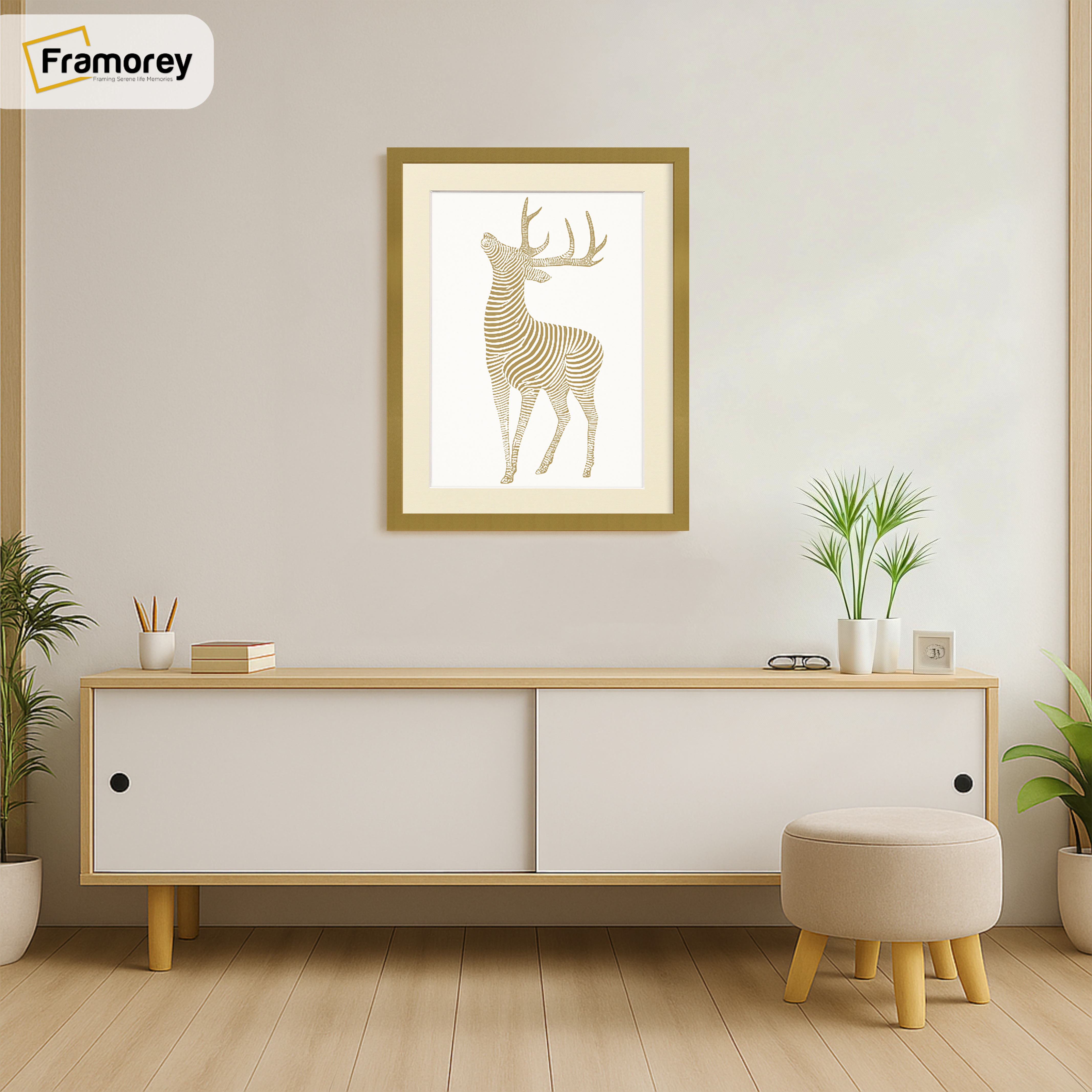 Thin Matt Gold Picture Frames with Ivory Mount