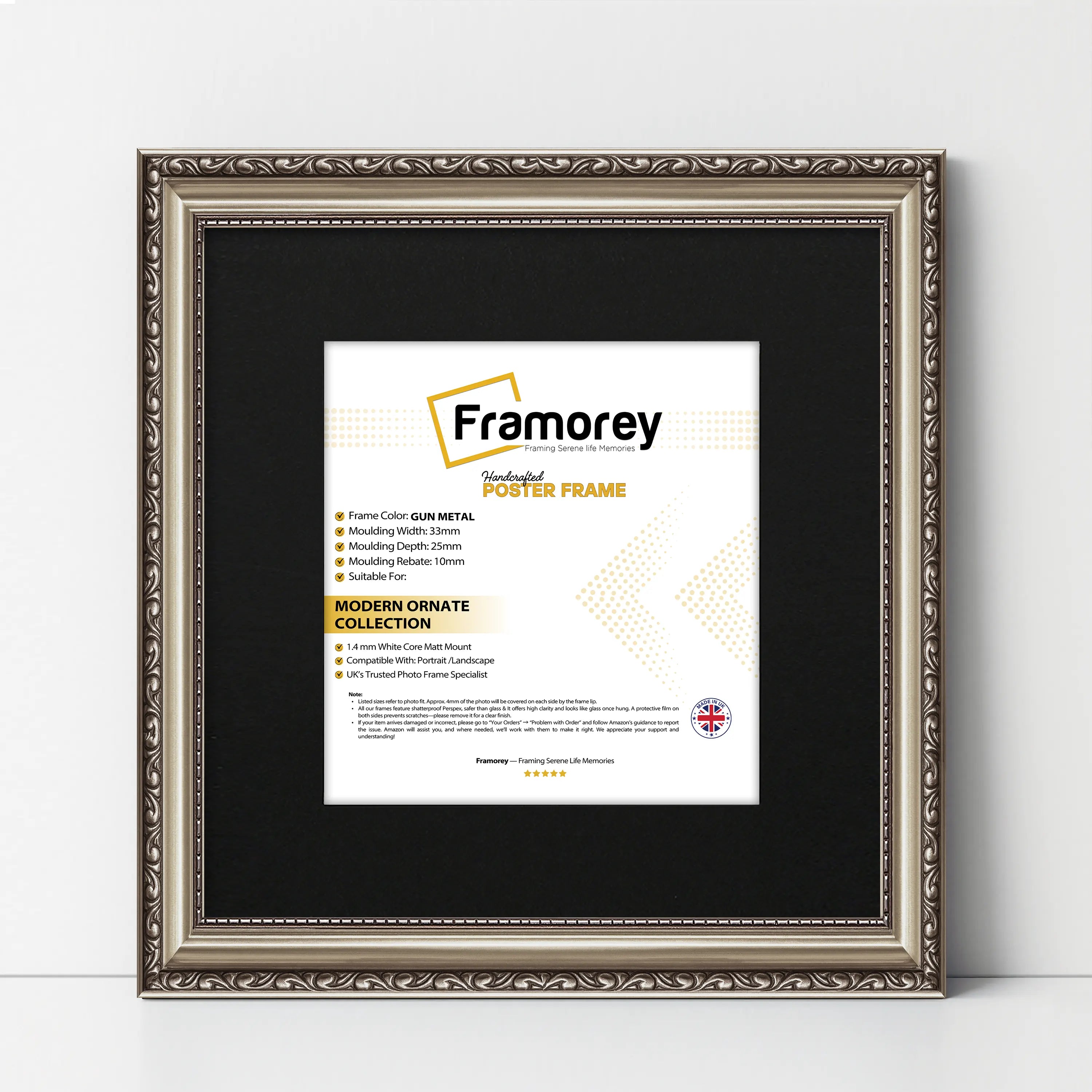 Square Size Gun Metal Shabby Picture Frame With Black Mount