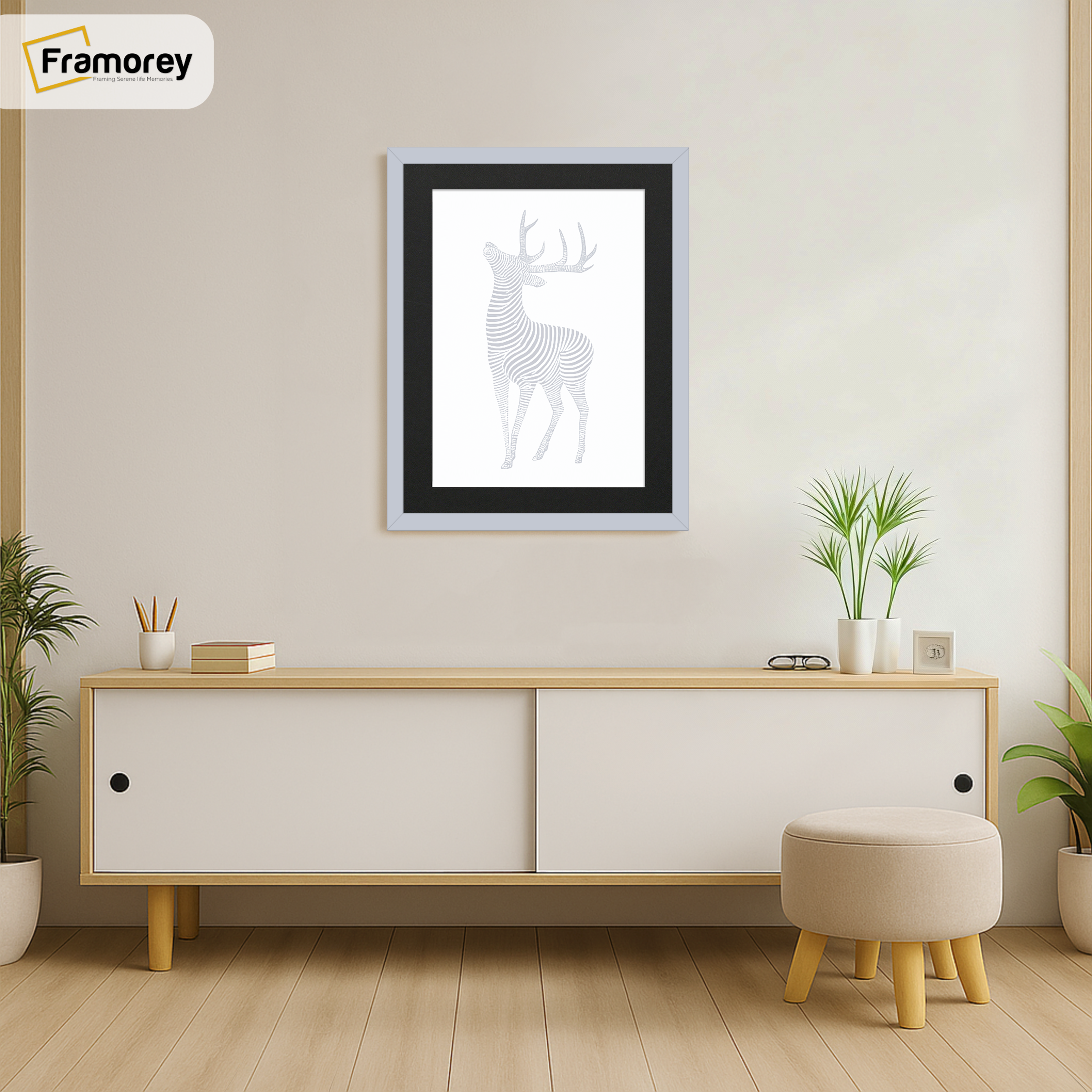 Thin Matt Light Grey Picture Frames with Black Mount