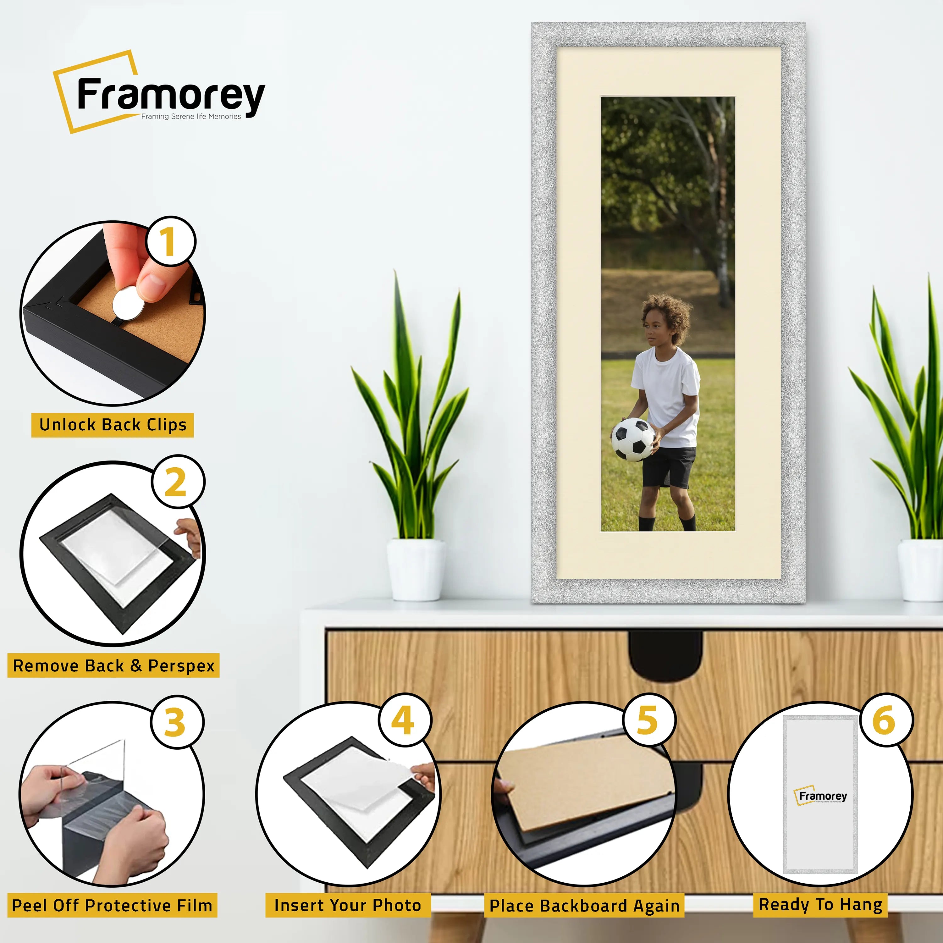 Panoramic Size Glitter Sparkle Silver Photo Frames With Ivory Mount