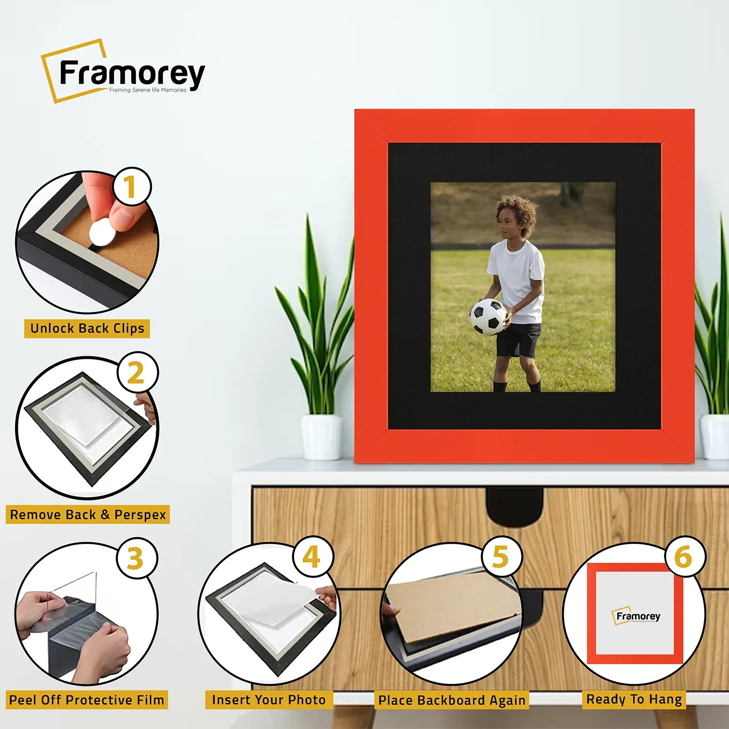 Square Size Red Picture Frame With Black Mount