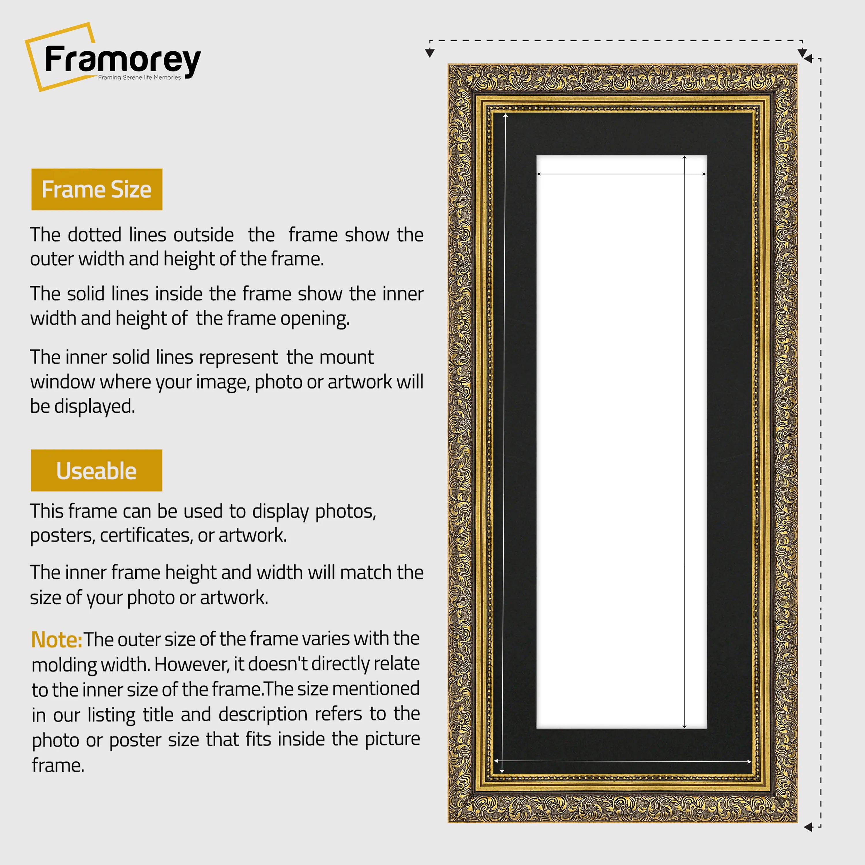 Panorama Gold Photo Frame Dahlia Wall Art Hanging With Black Mount