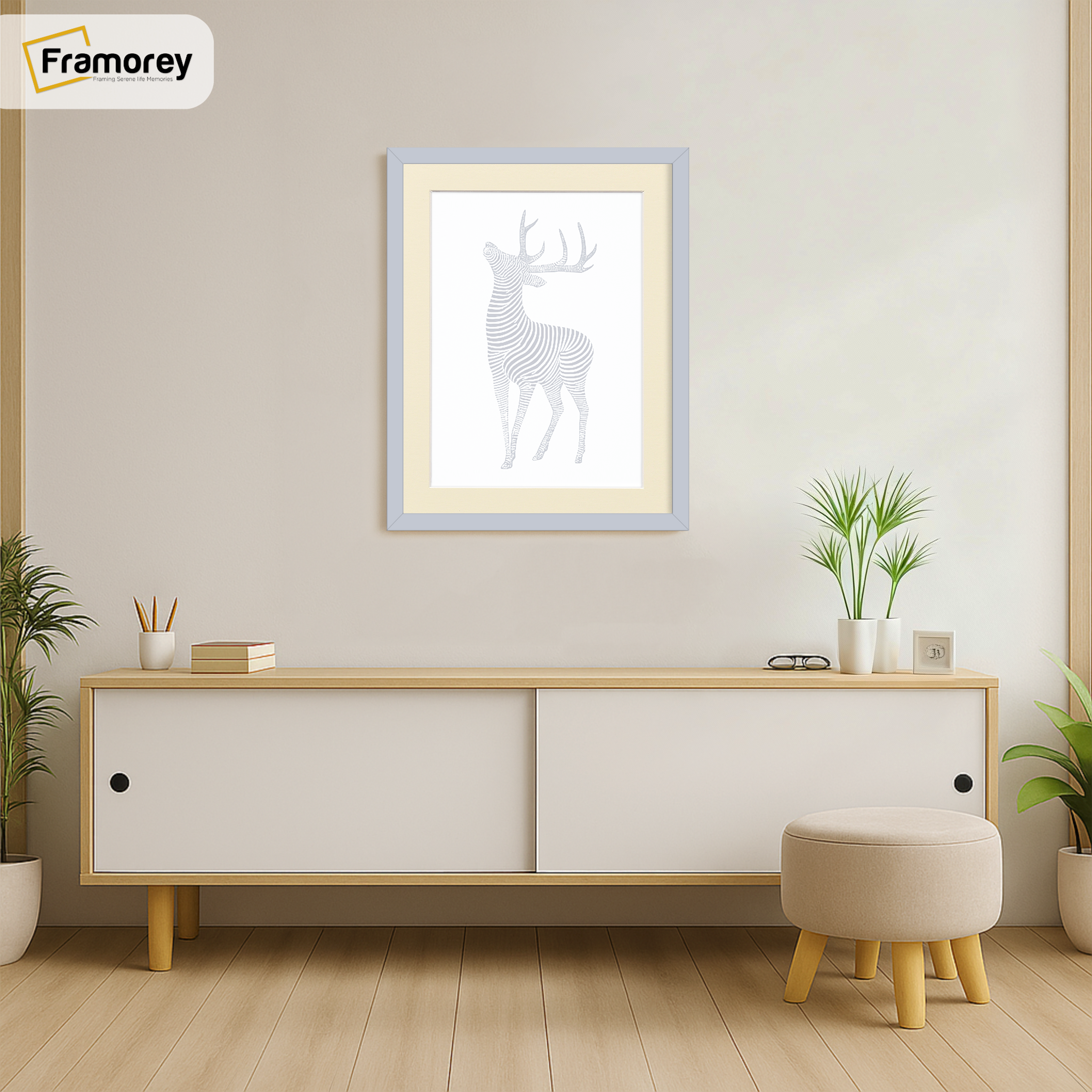 Thin Matt Light Grey Picture Frame With Ivory Mount