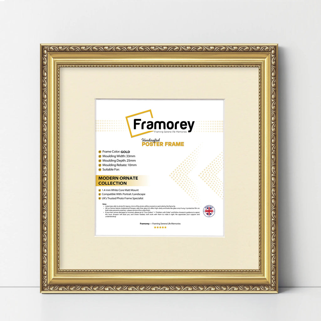 Square Size Gold Shabby Picture Frame With Ivory Mount