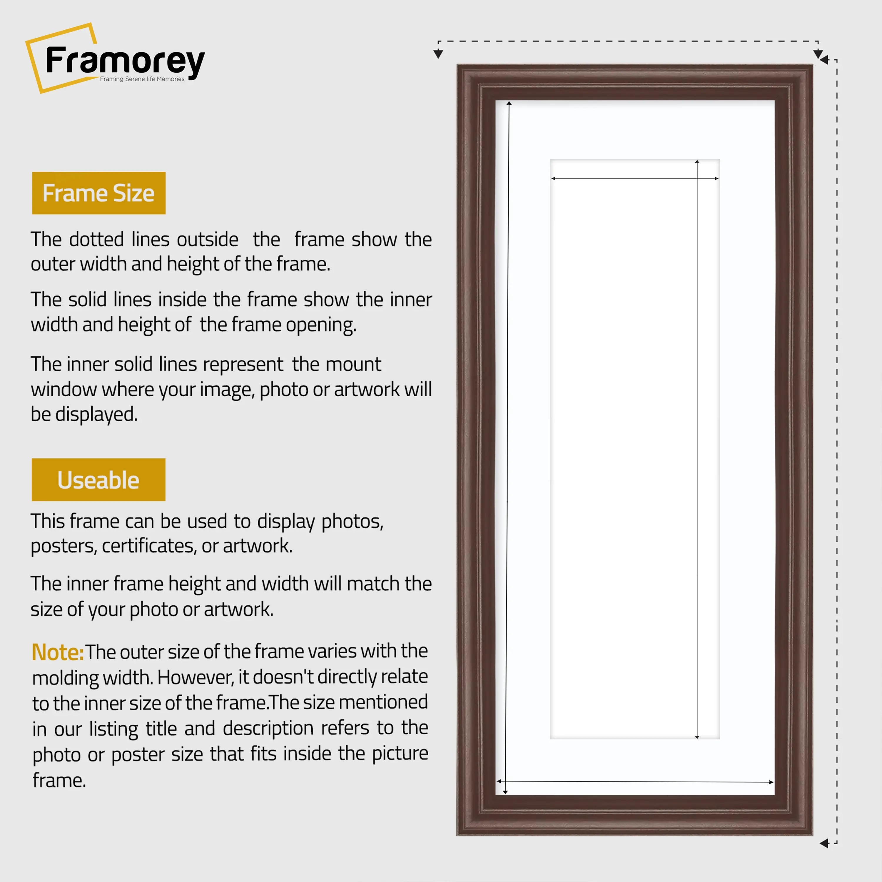 Antique Style Panoramic Mahogany Picture Frame Photo Frame With White Mount