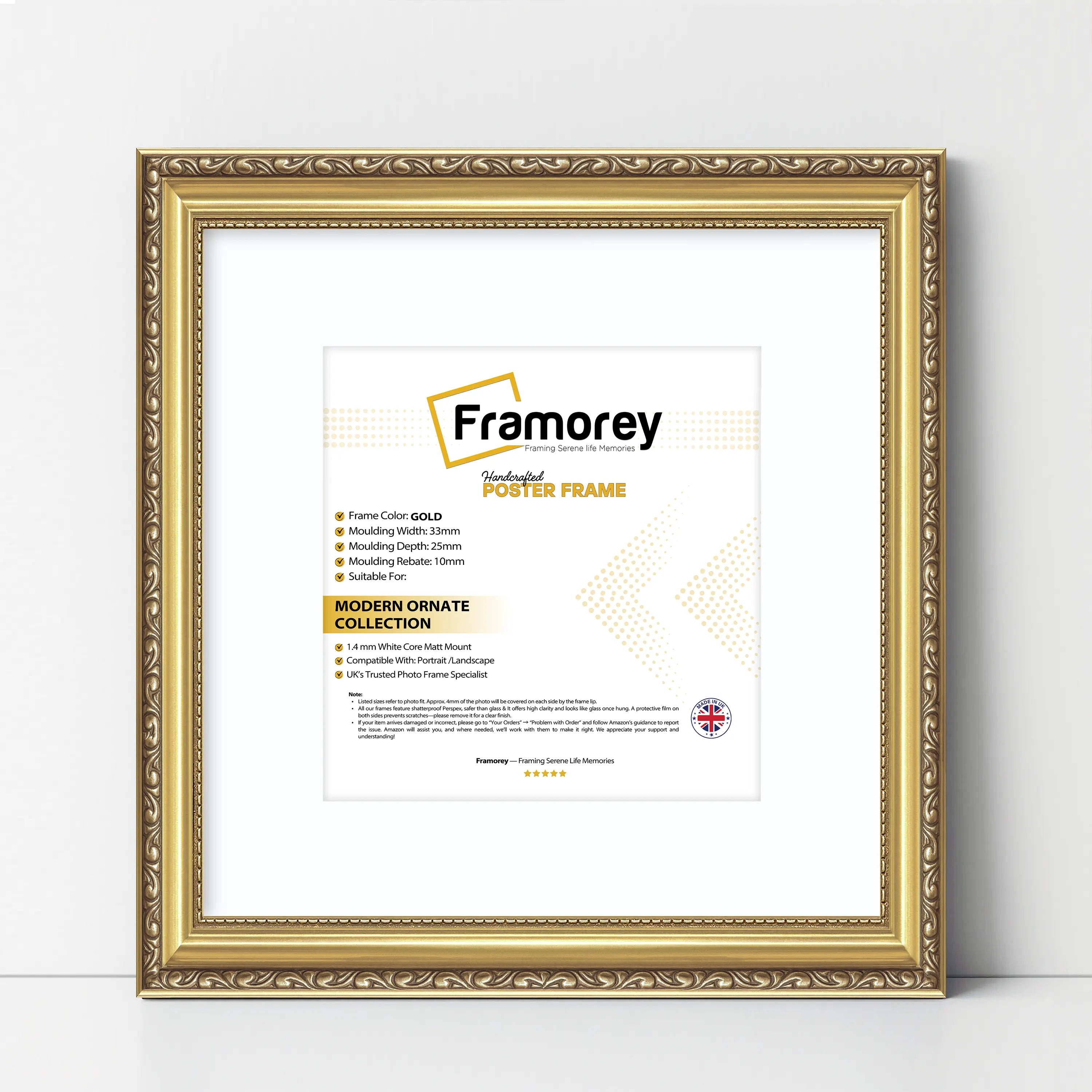 Square Size Gold Shabby Picture Frame With White Mount