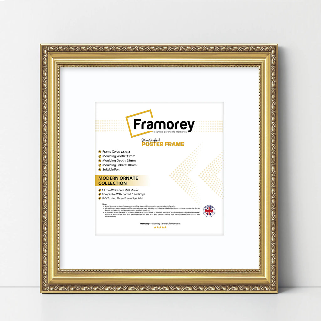 Square Size Gold Shabby Picture Frame With White Mount