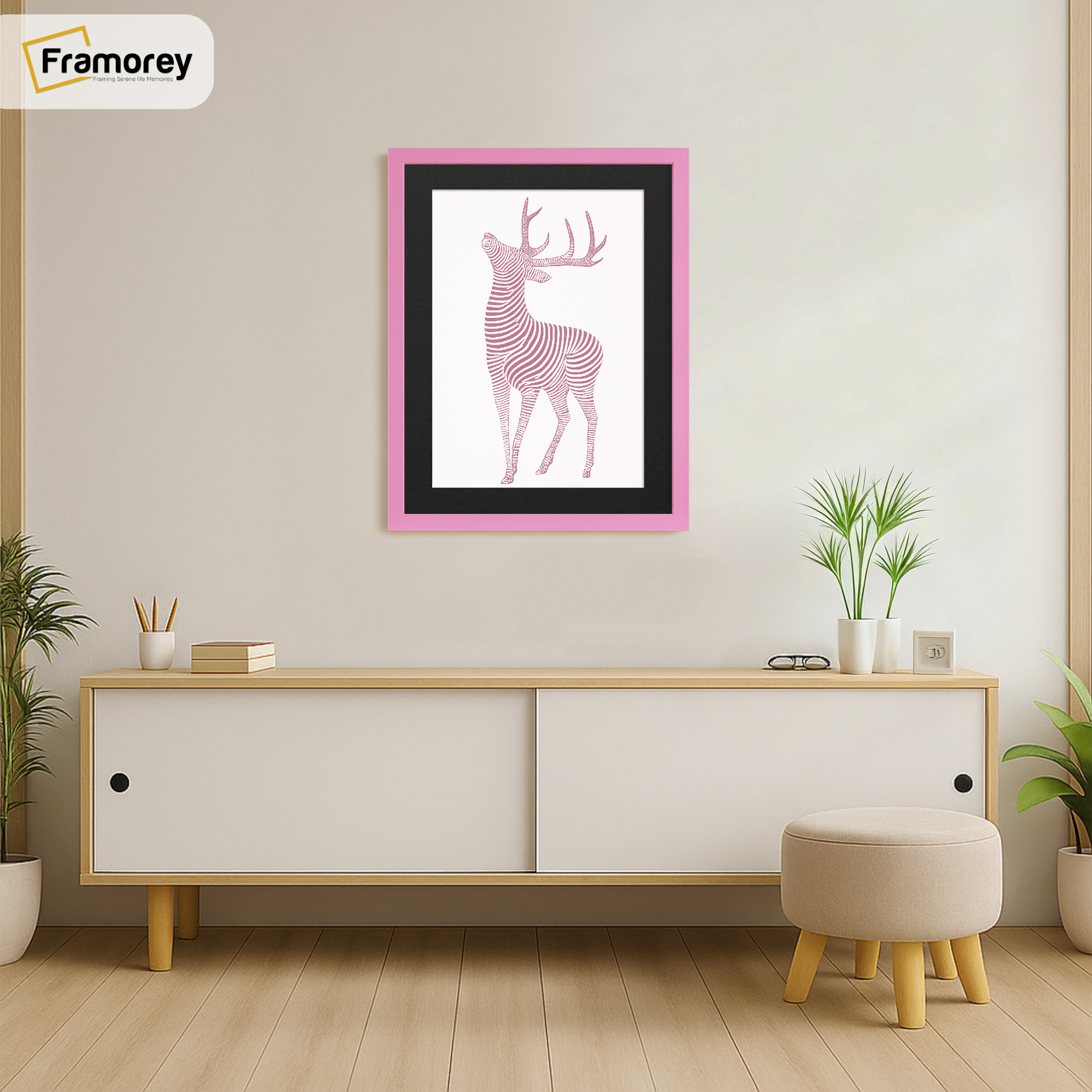 Thin Matt Pink Picture Frame With Black Mount