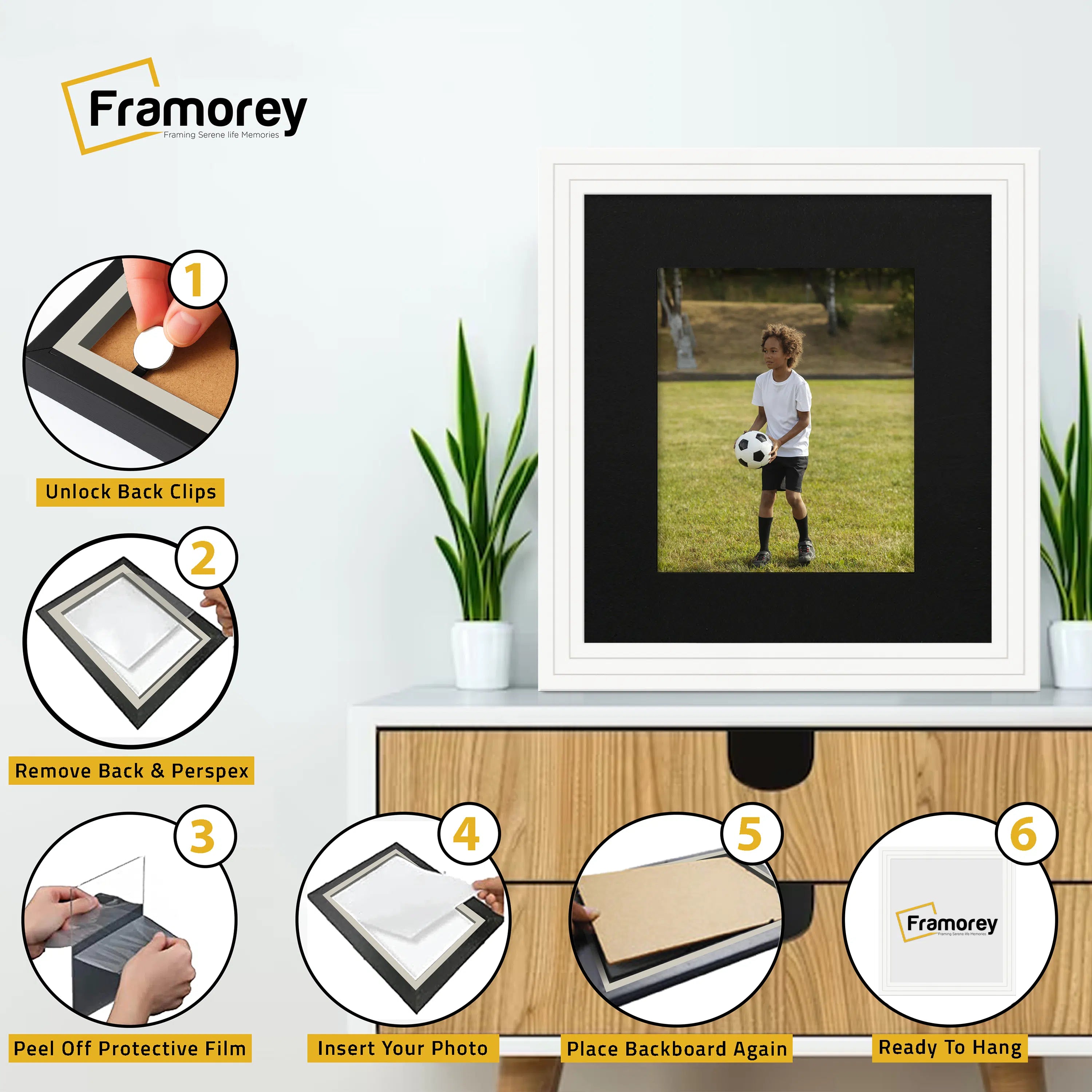 Step Style Square Size White Picture Frame With Black Mount