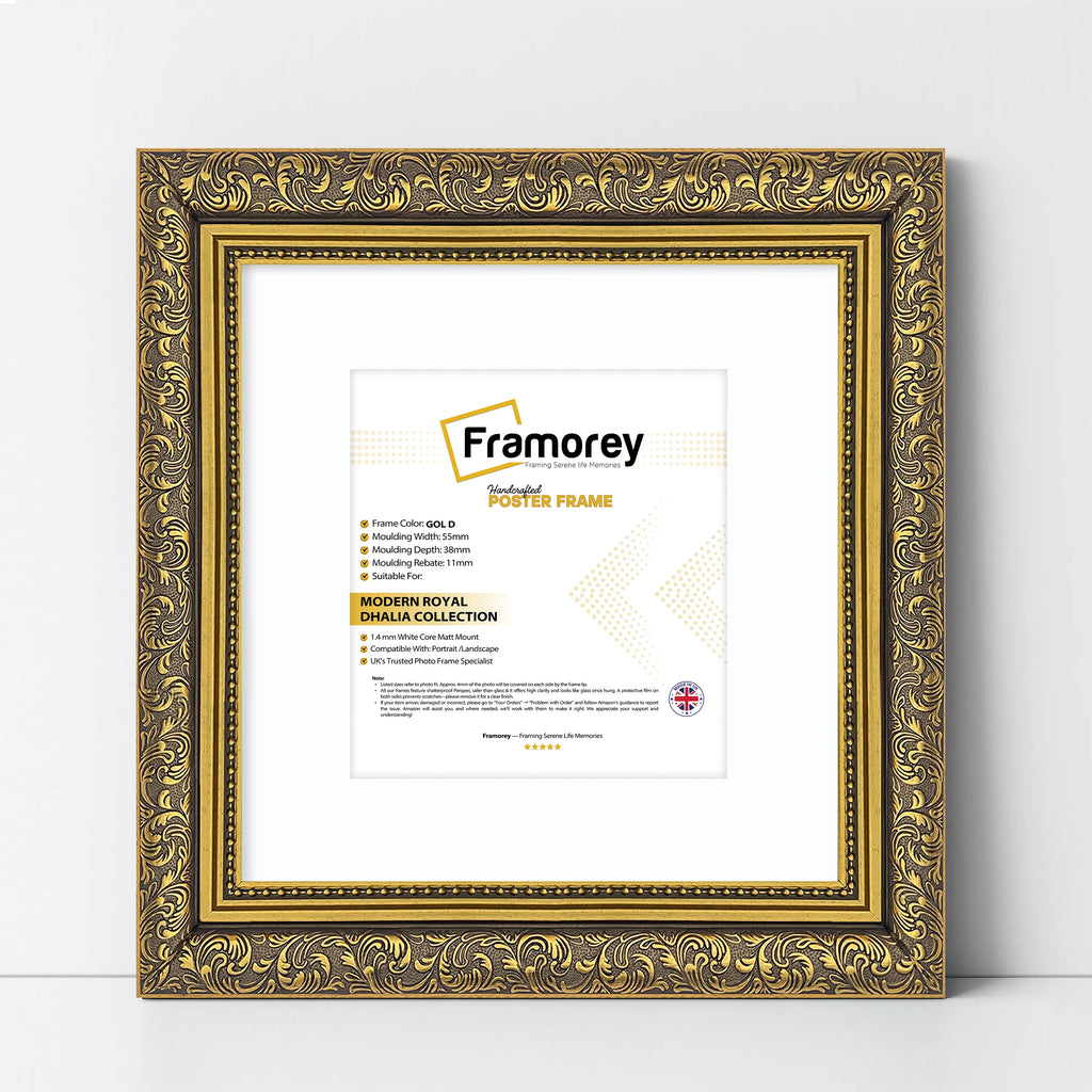 Square Photo Frame Dahlia Gold Picture Frame With White Mount