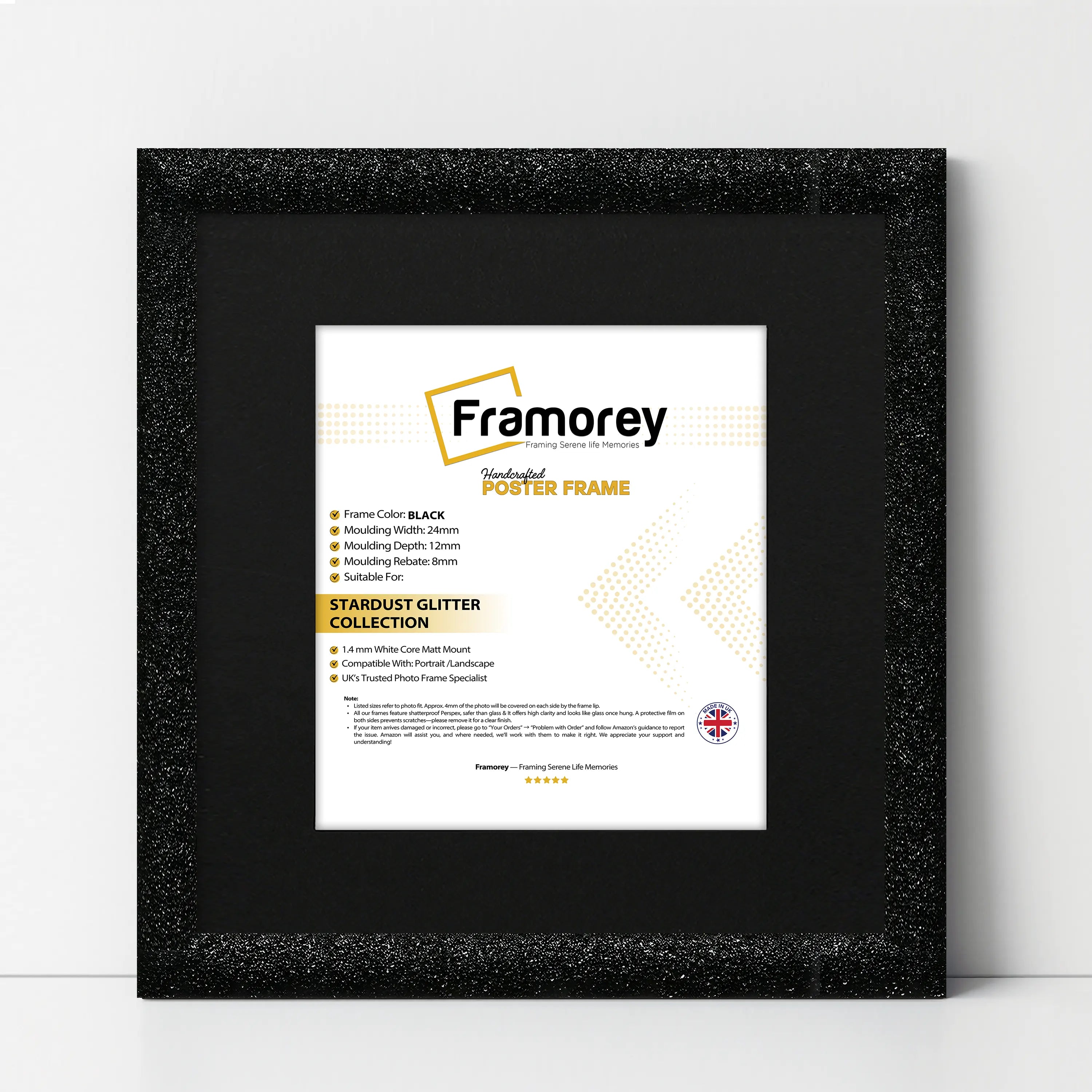 Square Picture Frame Black Glitter Sparkle Photo Frames With Black Mount