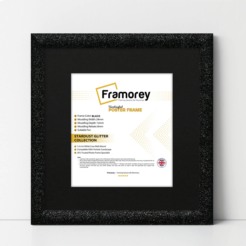 Square Picture Frame Black Glitter Sparkle Photo Frames With Black Mount