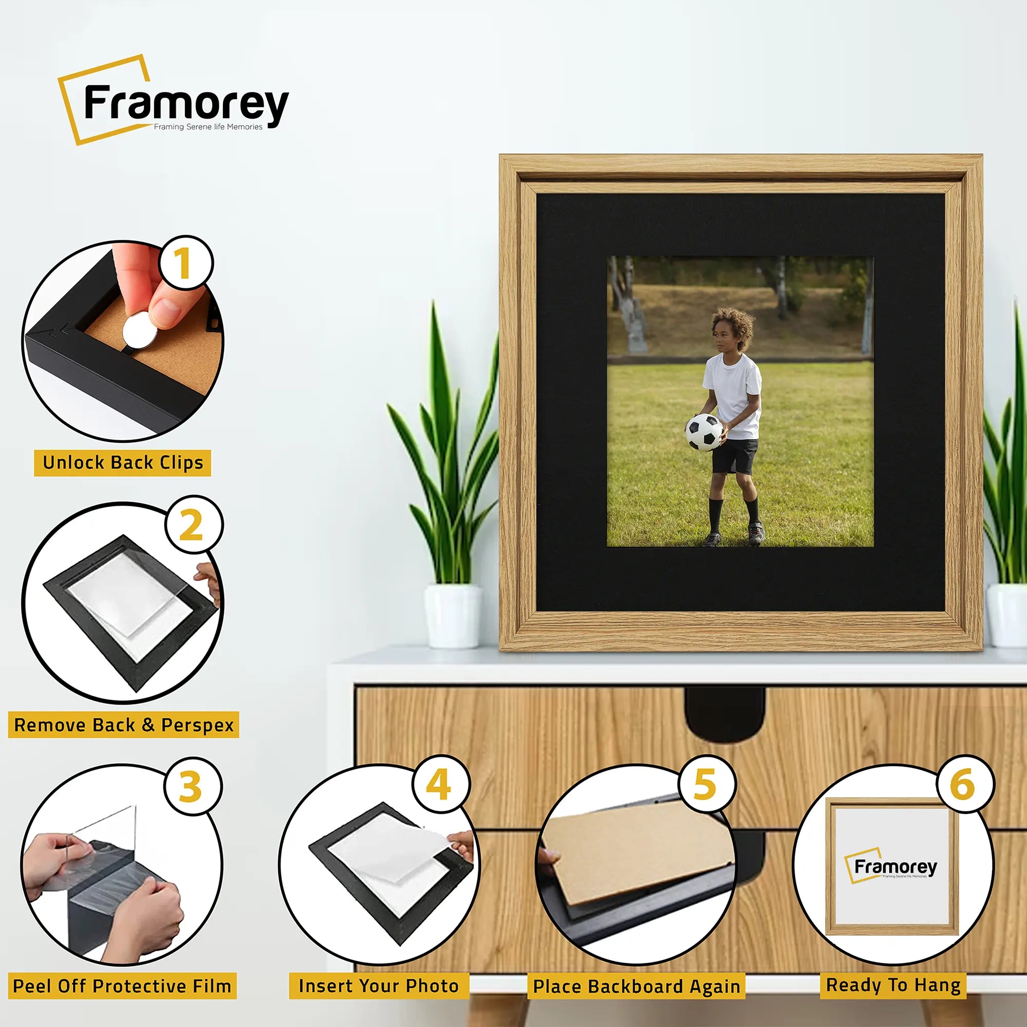 Square Size Oak Oslo Photo Frames Wall Art Frames With Black Mount