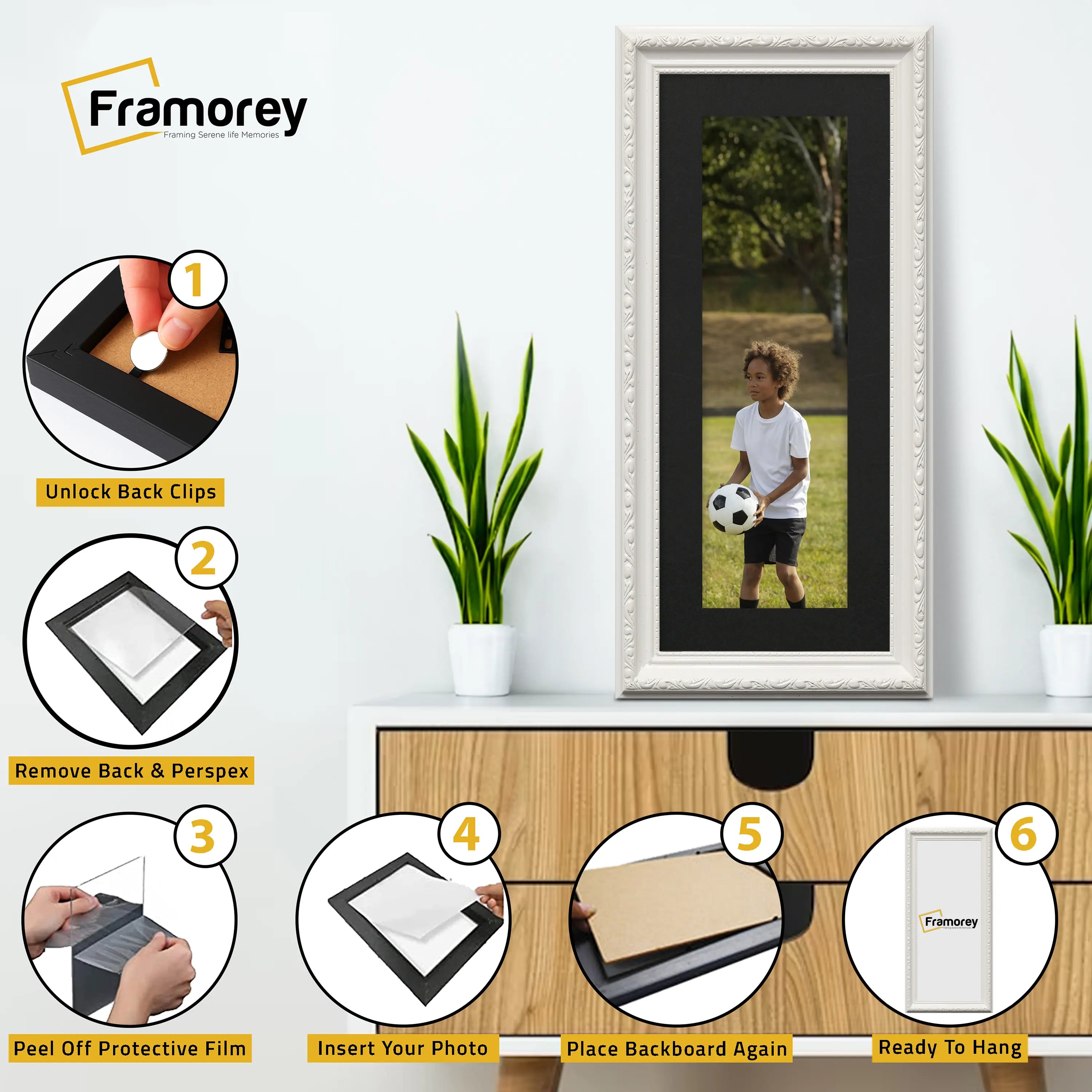 Panoramic Size White Picture Frame Shabby Wall Frames With Black Mount