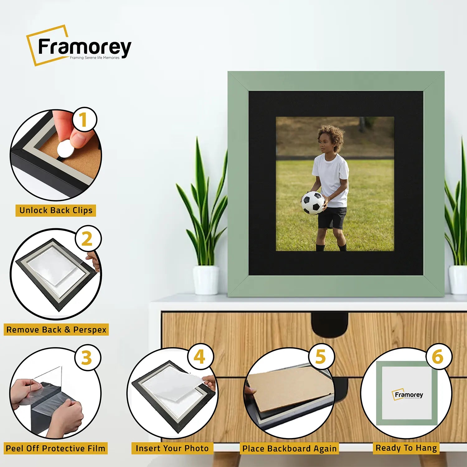 Square Size Green Picture Frame With Black Mount