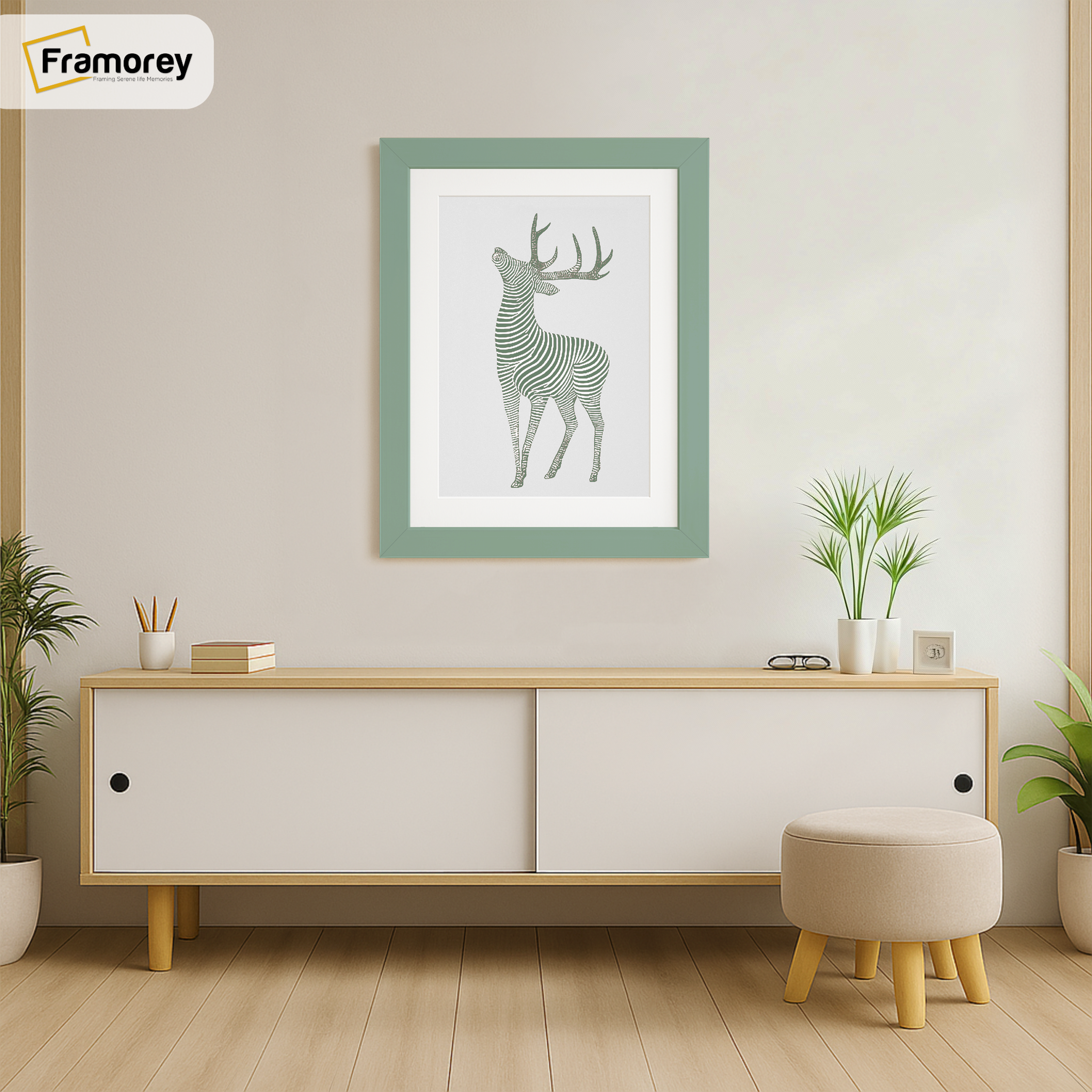 Green Picture Frame With White Mount