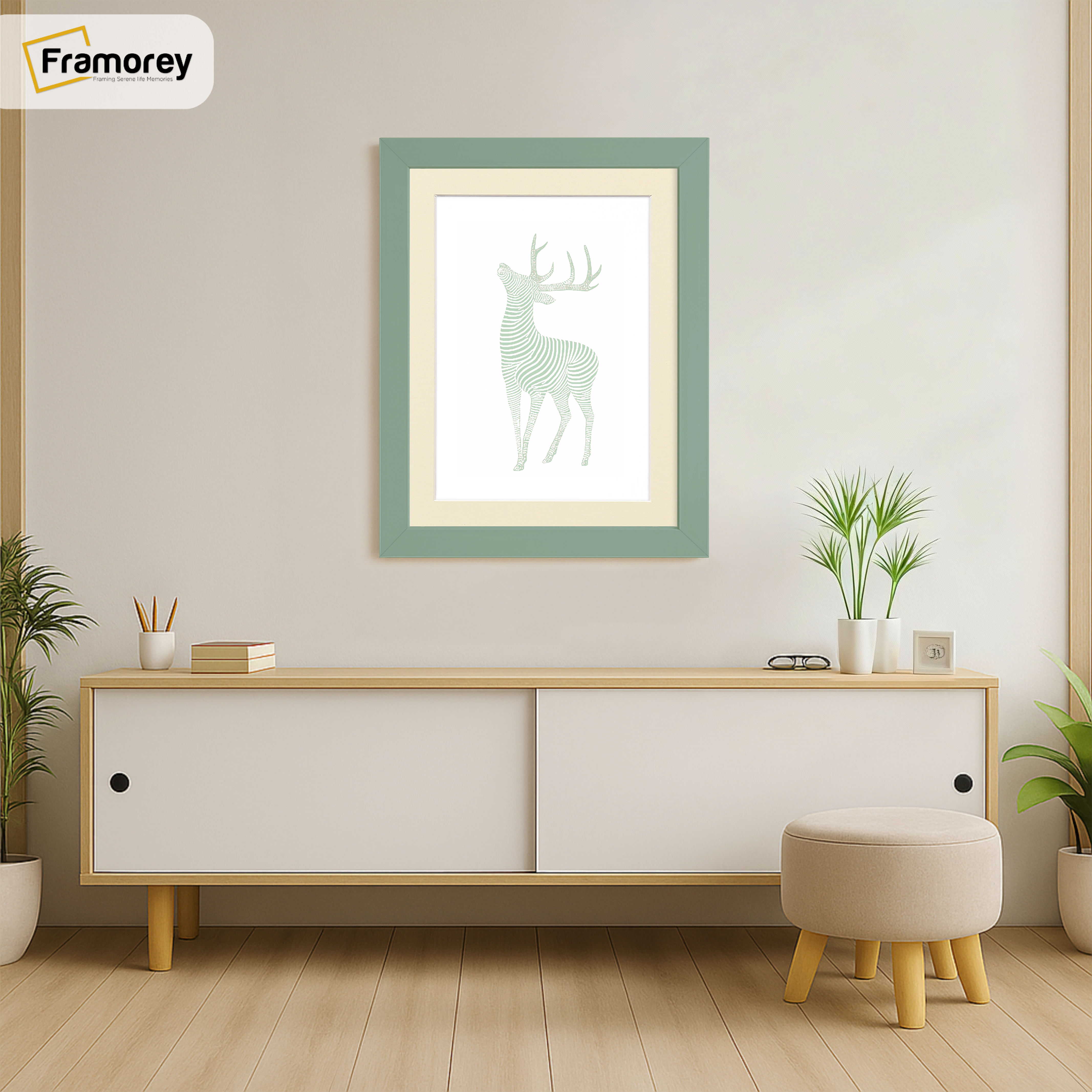 Green Picture Frame With Ivory Mount