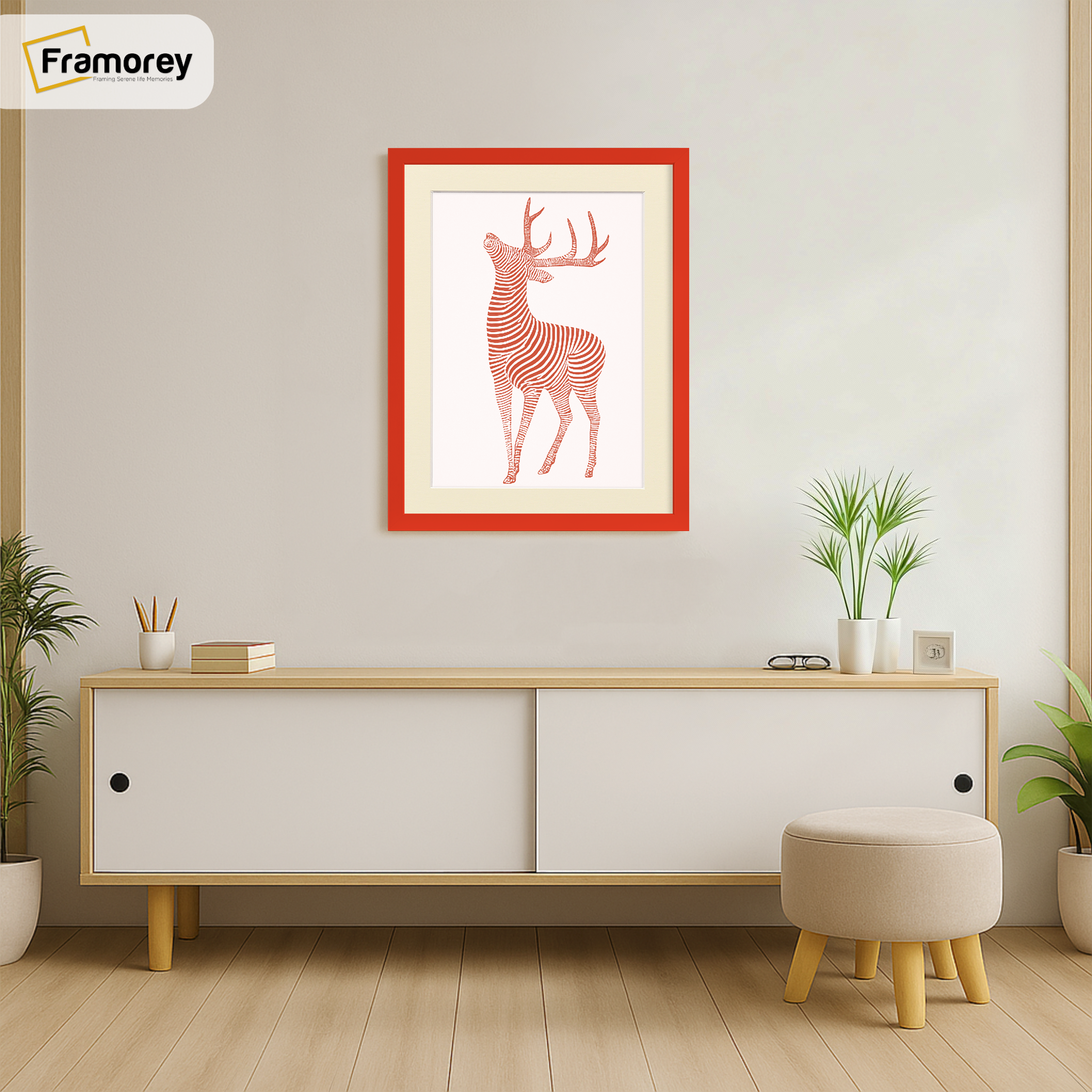 Thin Matt Red Picture Frame With Ivory Mount