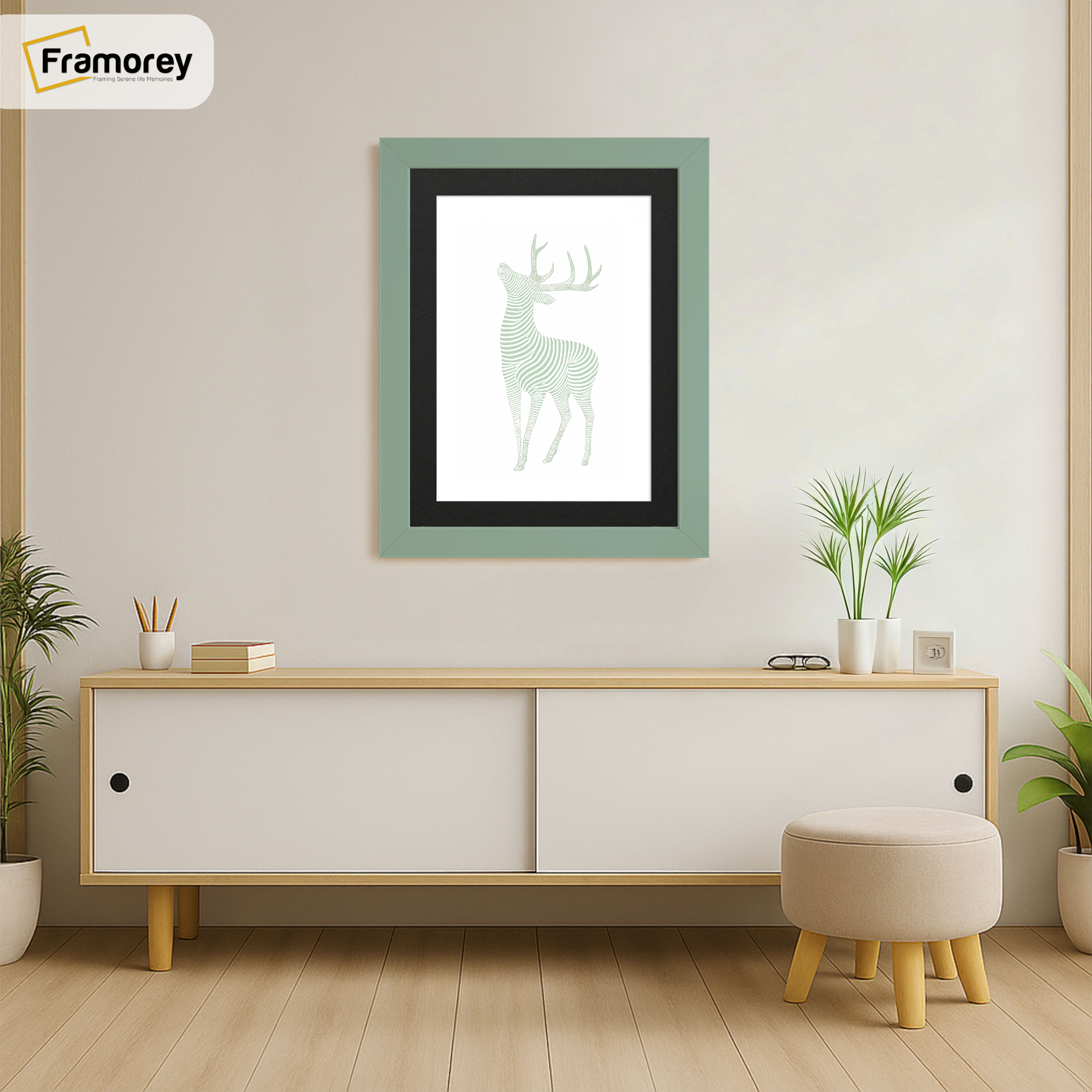Green Picture Frame With Black Mount