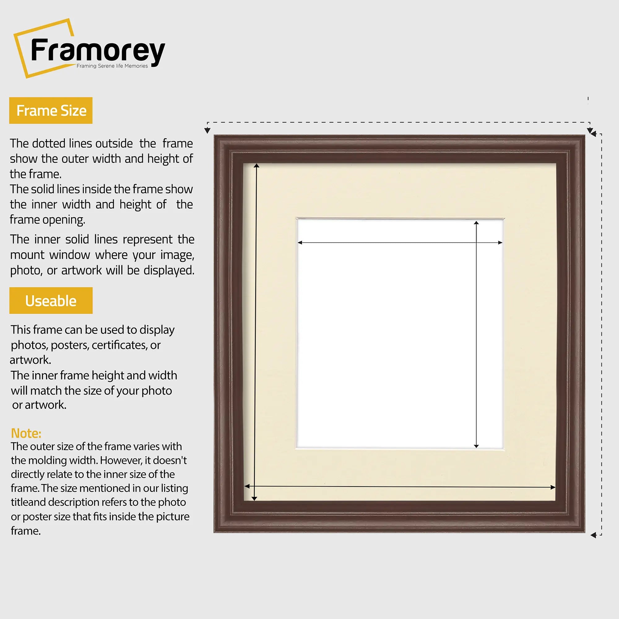 Antique Style Square Size Mahogany Picture Frame with Ivory Mount