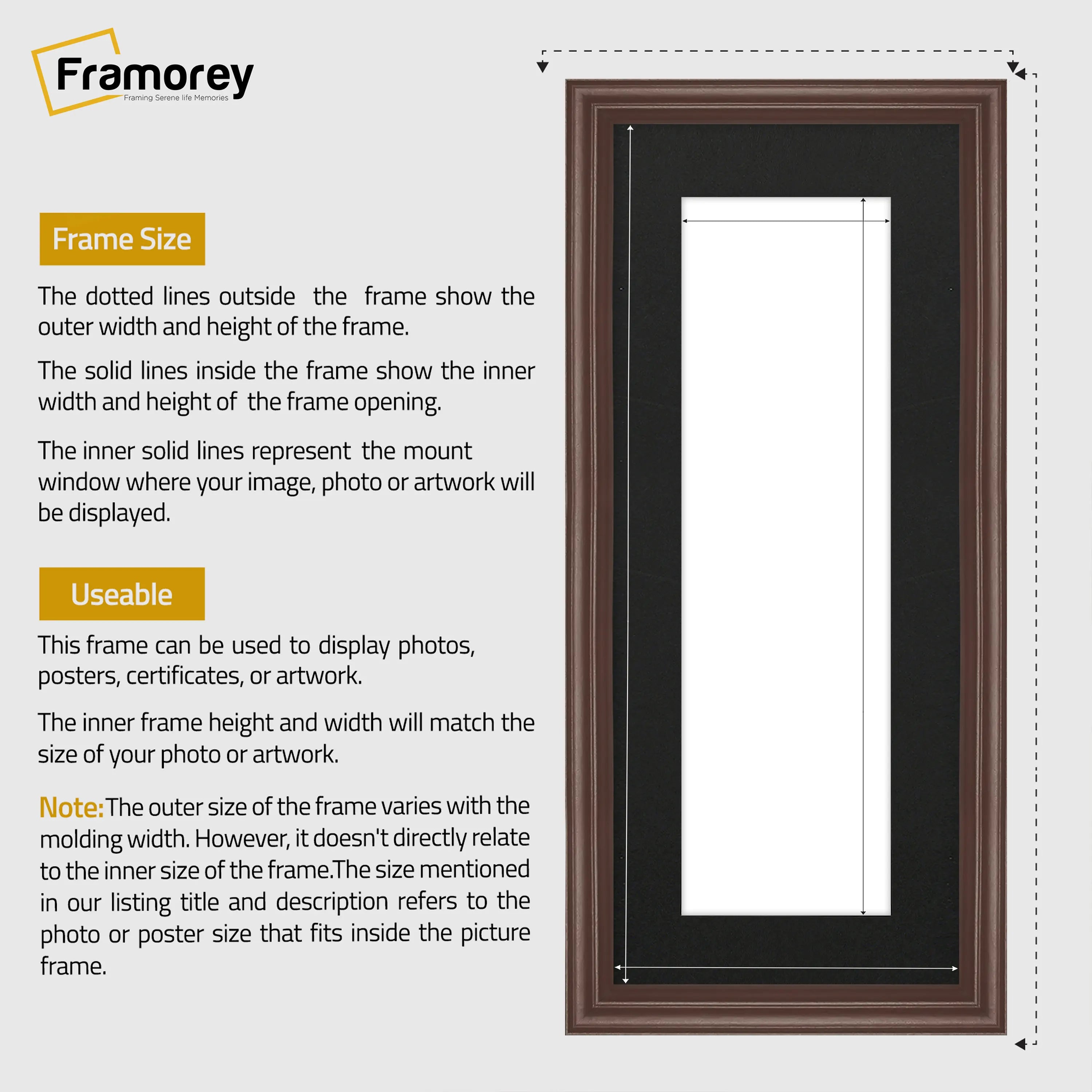 Antique Style Panoramic Mahogany Picture Frame Wall Art Frame With Black Mount