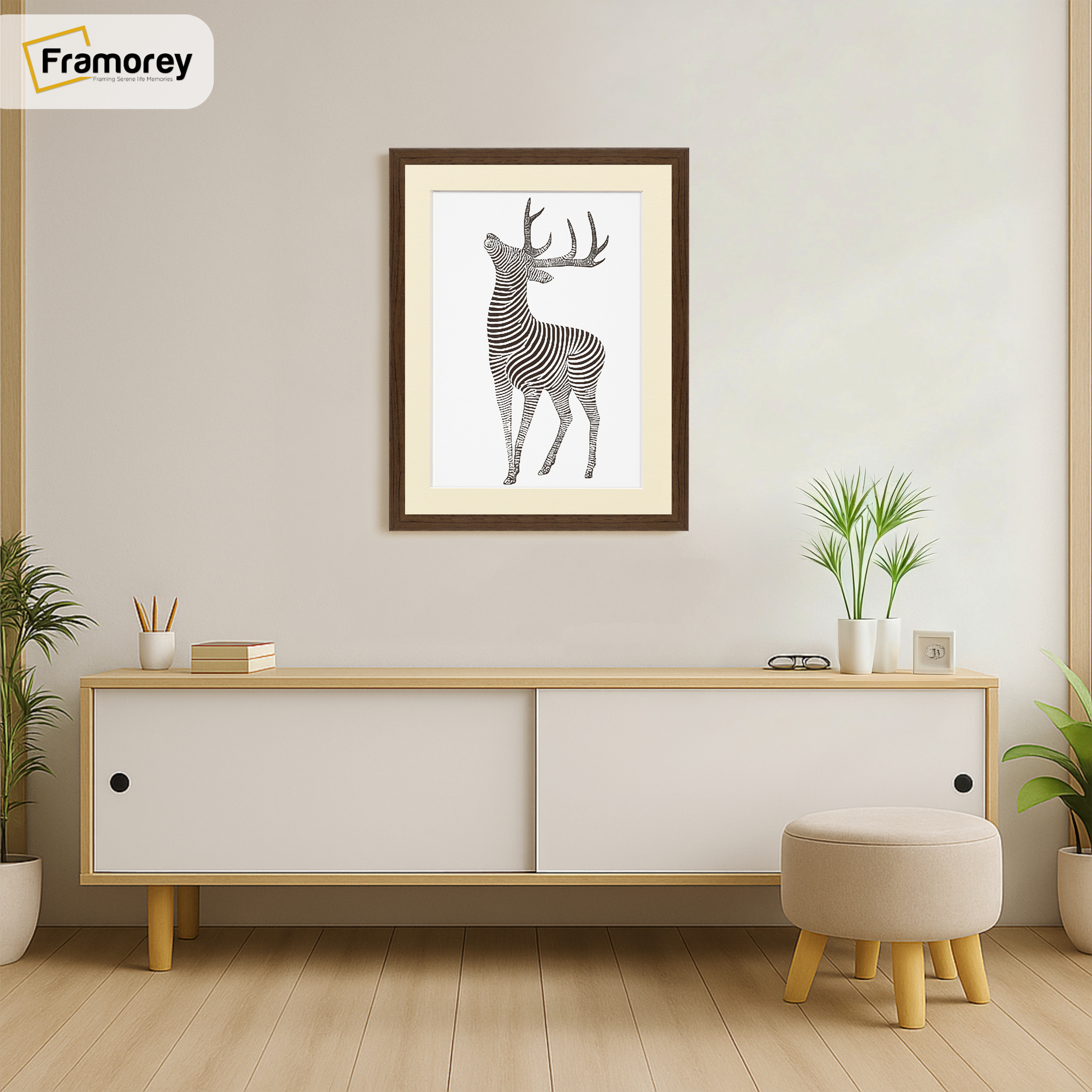 Thin Matt Walnut Picture Frame With Ivory Mount