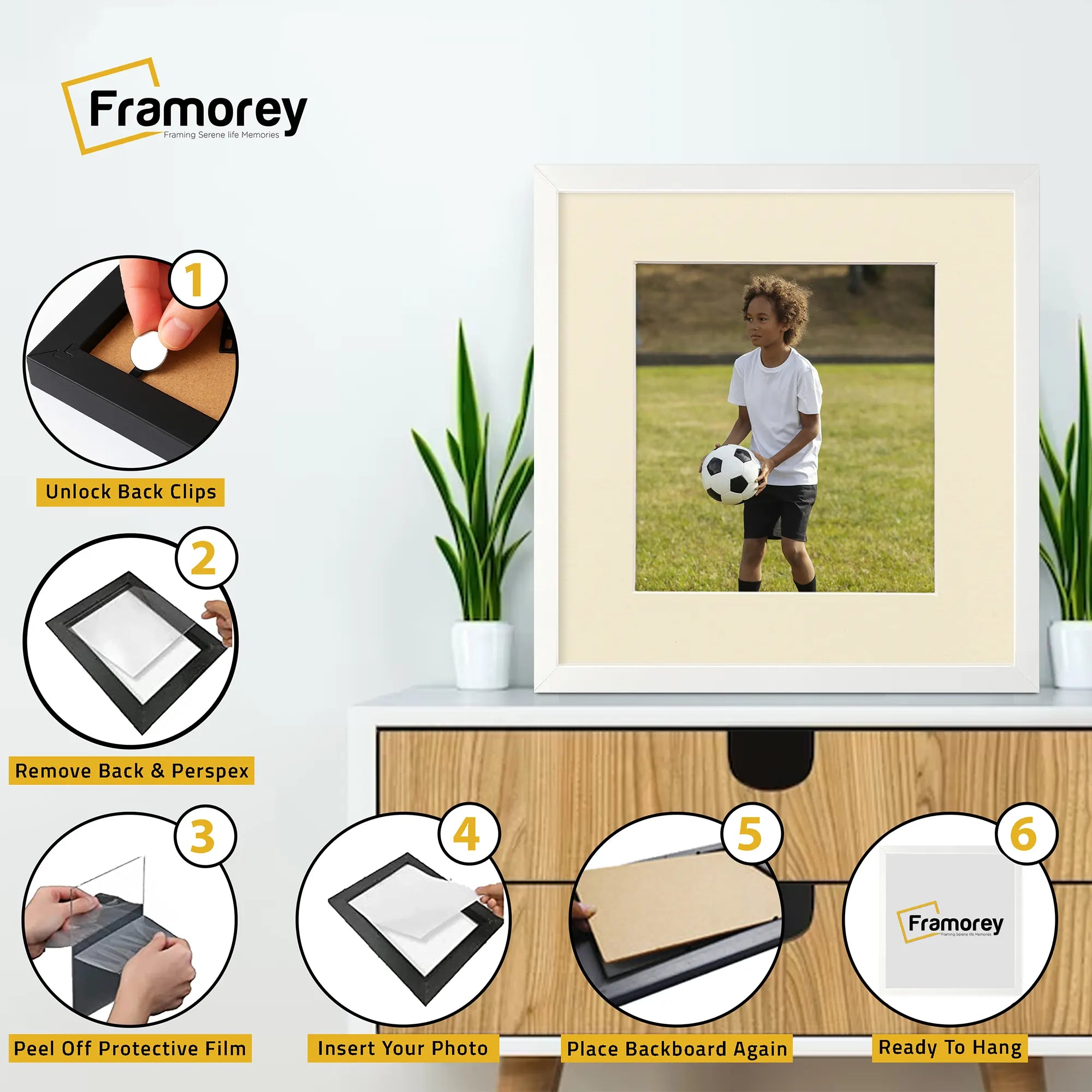 Square Thin Matt White Photo Frames With Ivory Mount