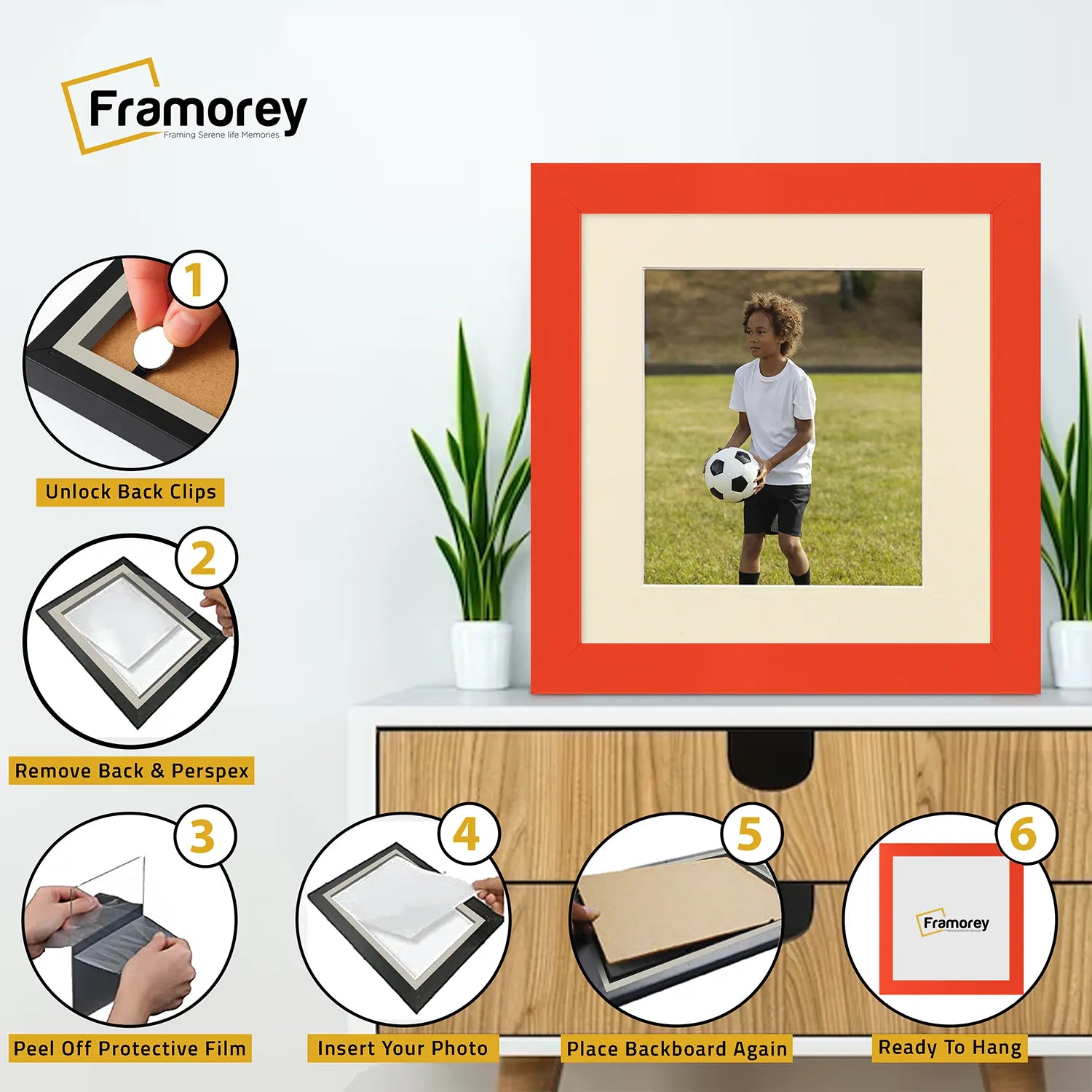 Square Size Red Picture Frame With Ivory Mount