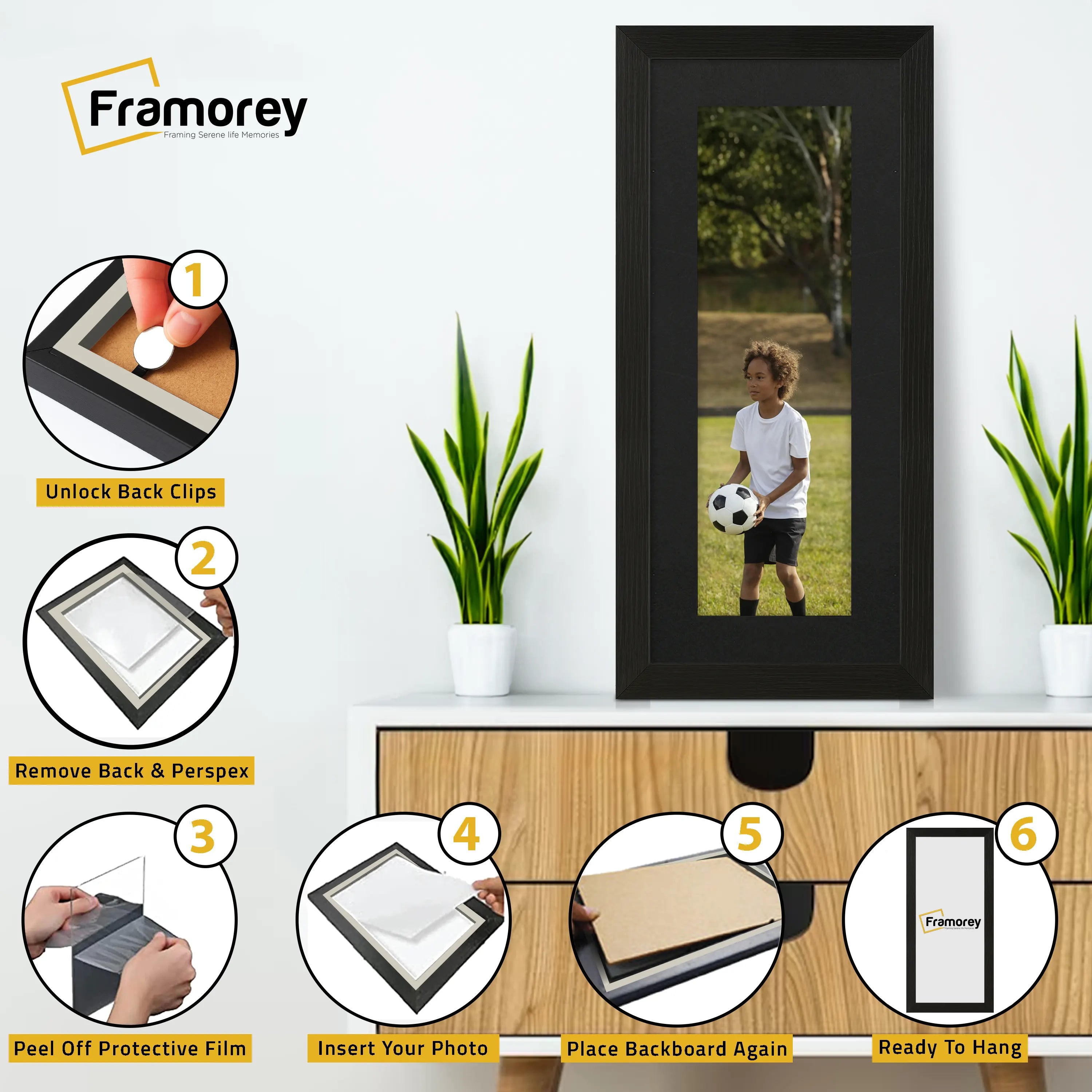 Flat Panoramic Black Picture Frame Wall Art Frame With Black Mount