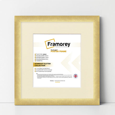 Square Picture Frame Gold Glitter Sparkle Photo Frames With Ivory Mount